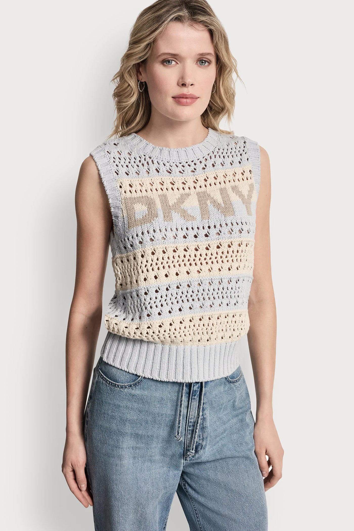 STRIPED POINTELLE STITCH SWEATER