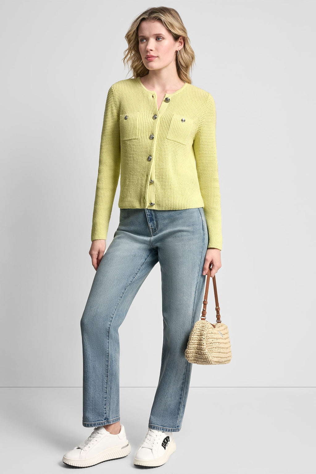 TUCK STITCH CREW NECK CARDIGAN