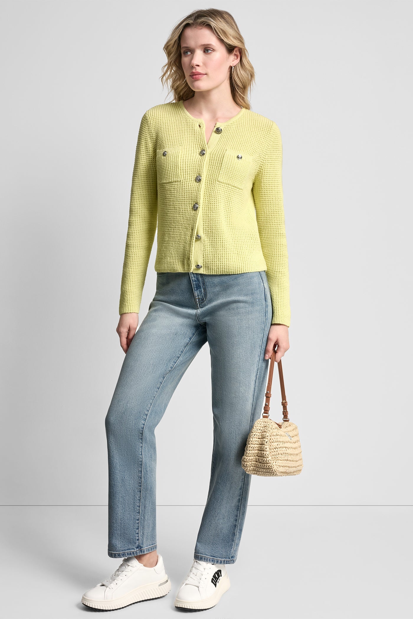 TUCK STITCH CREW NECK CARDIGAN