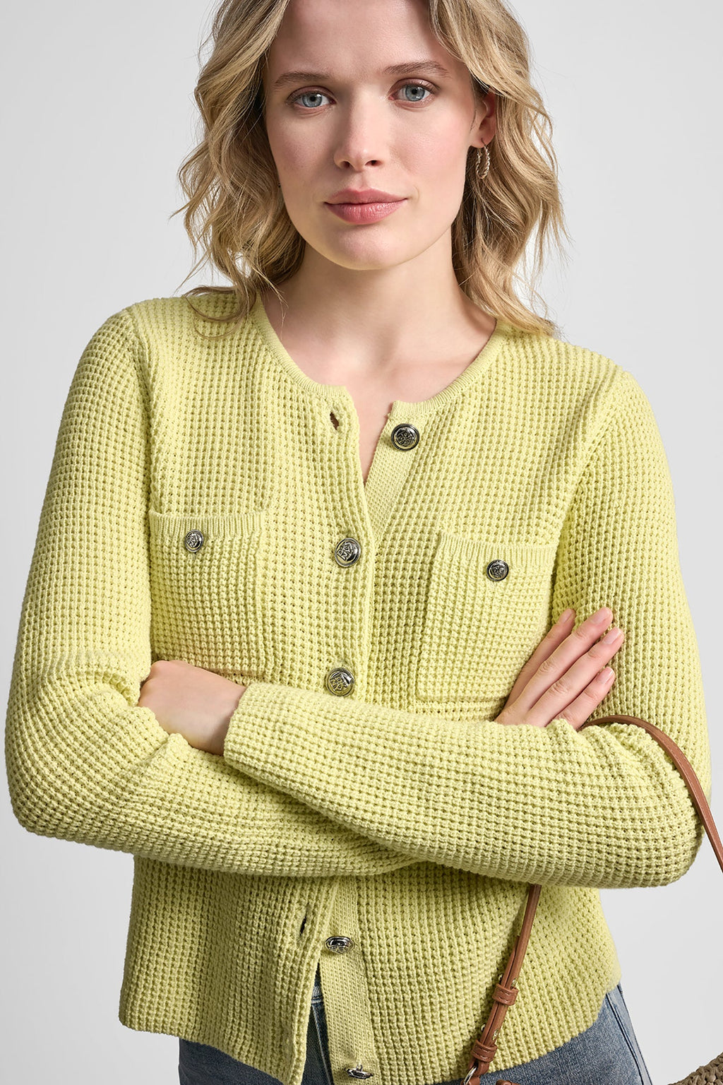 TUCK STITCH CREW NECK CARDIGAN