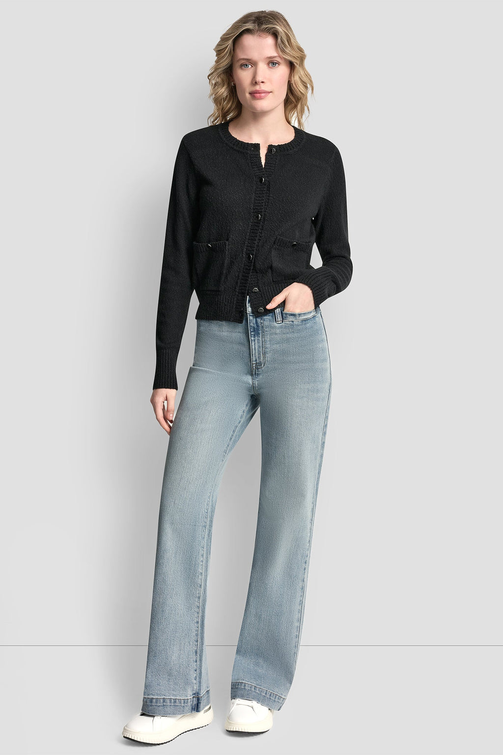 CREW NECK CARDIGAN WITH PATCH POCKETS