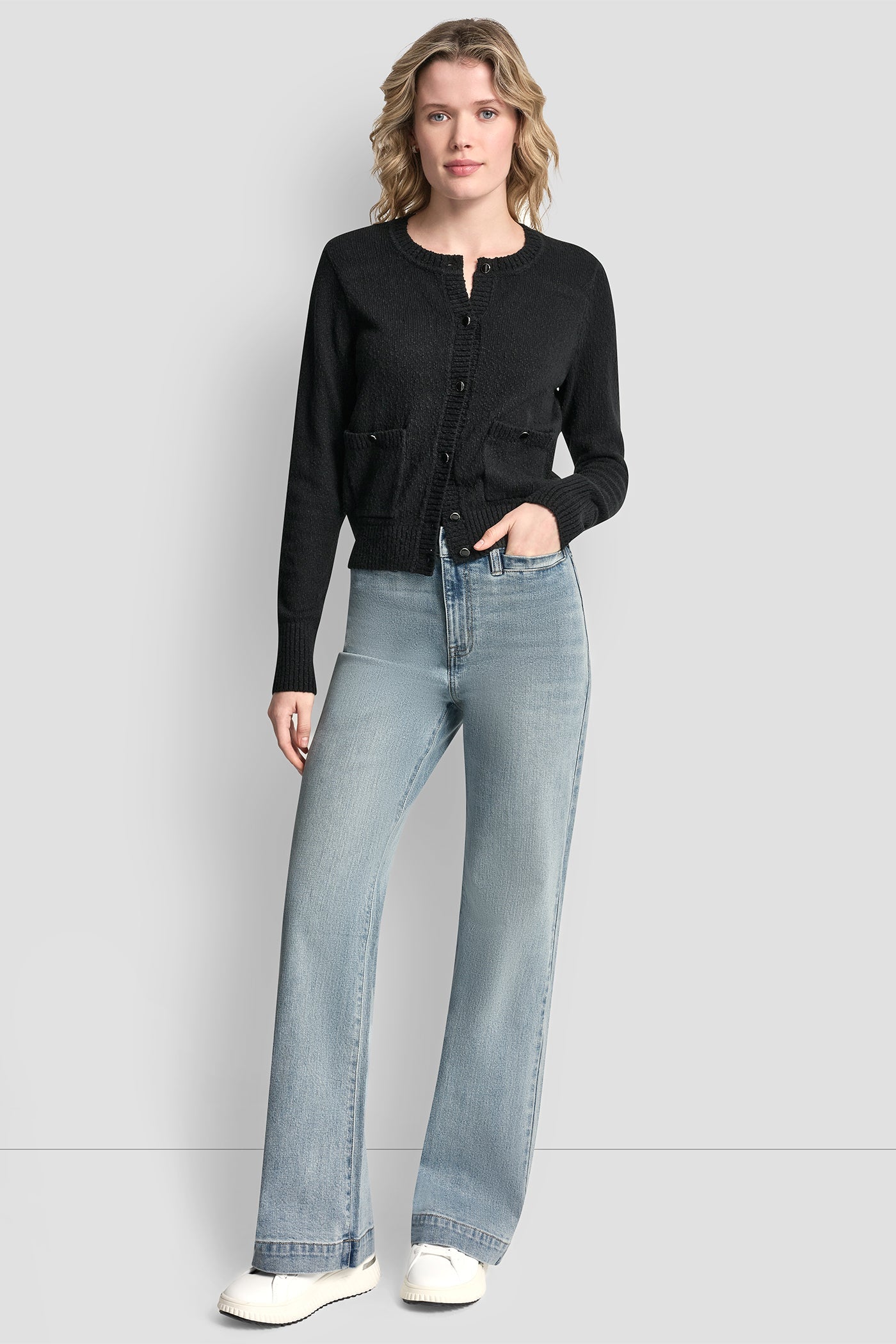 CREW NECK CARDIGAN WITH PATCH POCKETS