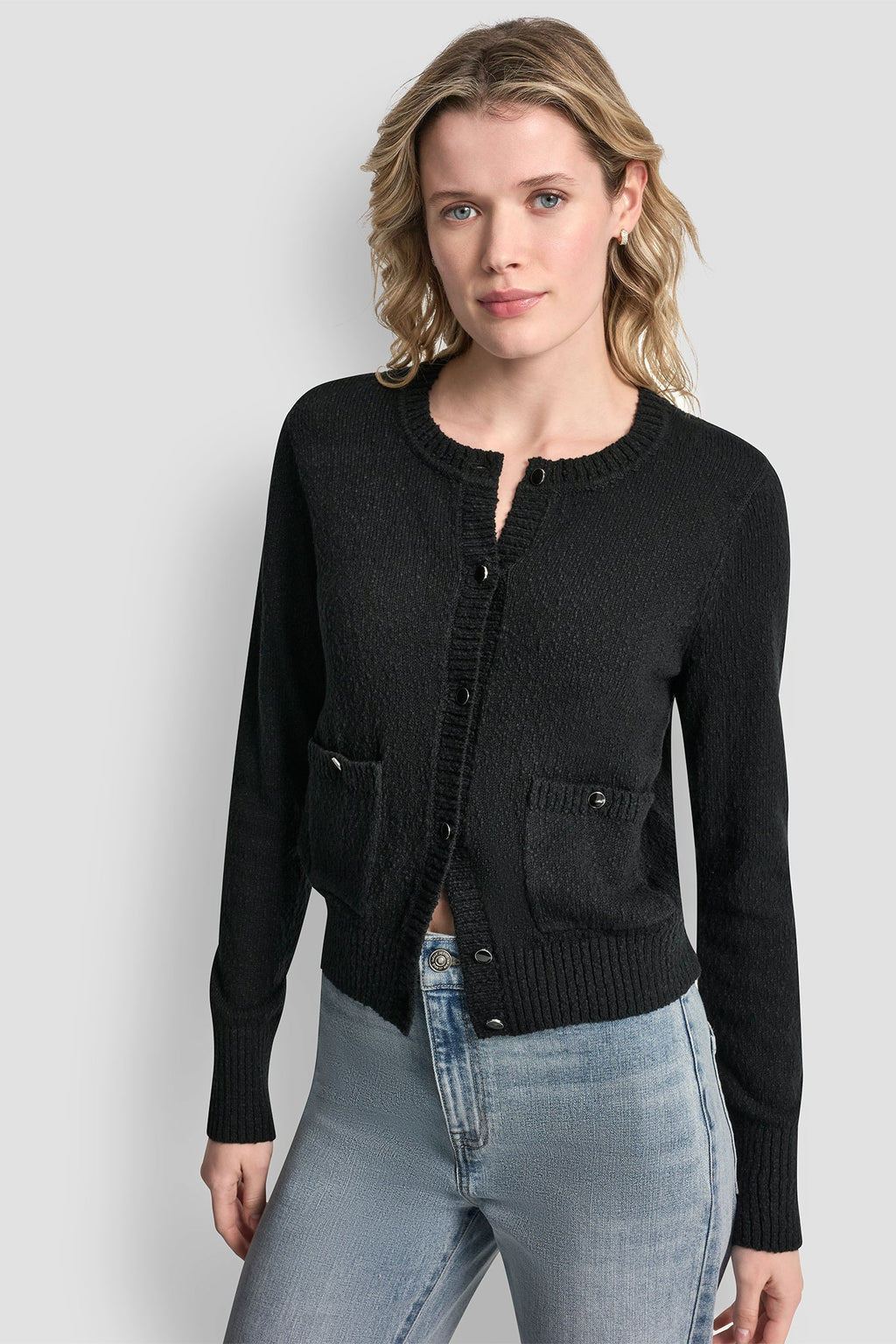 CREW NECK CARDIGAN WITH PATCH POCKETS