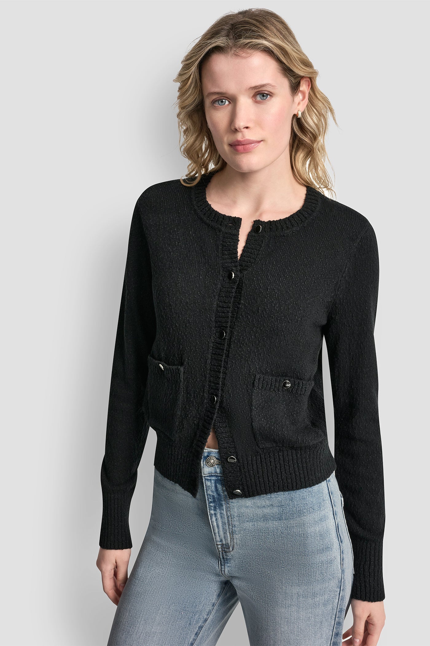 CREW NECK CARDIGAN WITH PATCH POCKETS