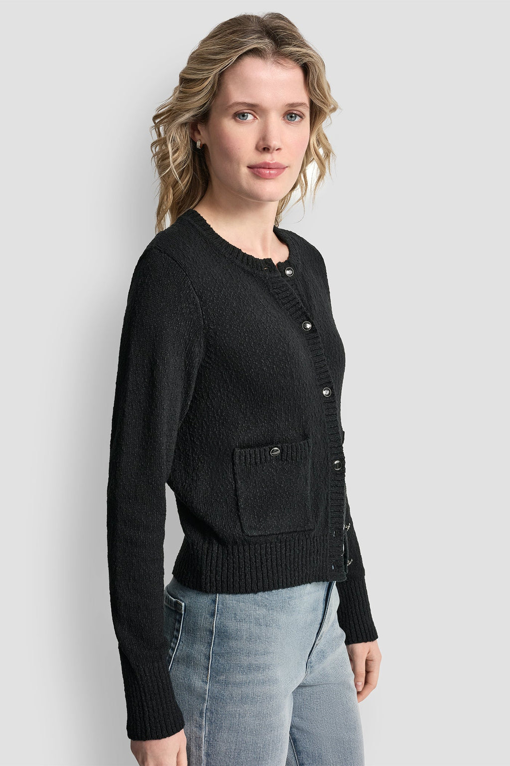 CREW NECK CARDIGAN WITH PATCH POCKETS