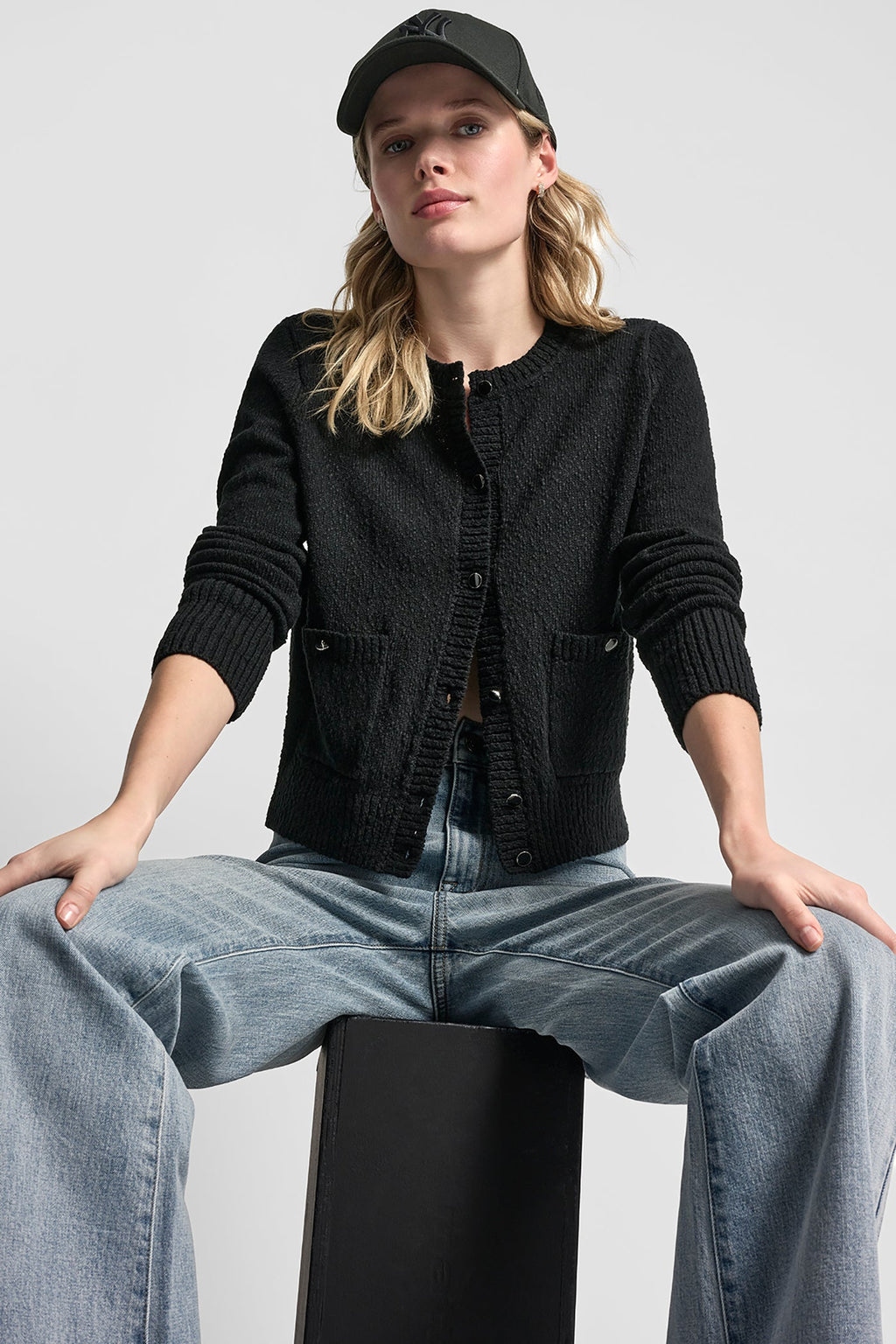 CREW NECK CARDIGAN WITH PATCH POCKETS
