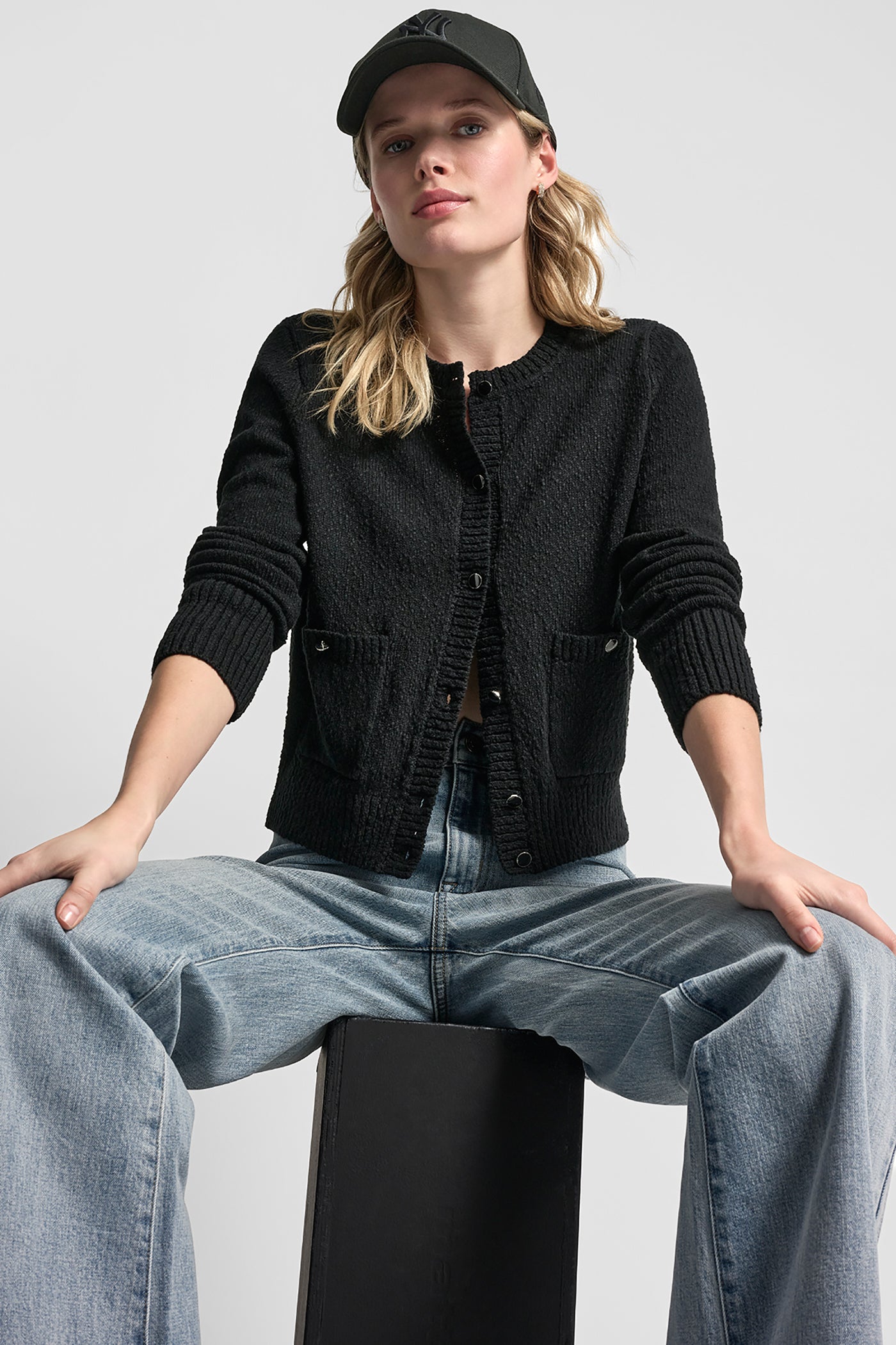 CREW NECK CARDIGAN WITH PATCH POCKETS