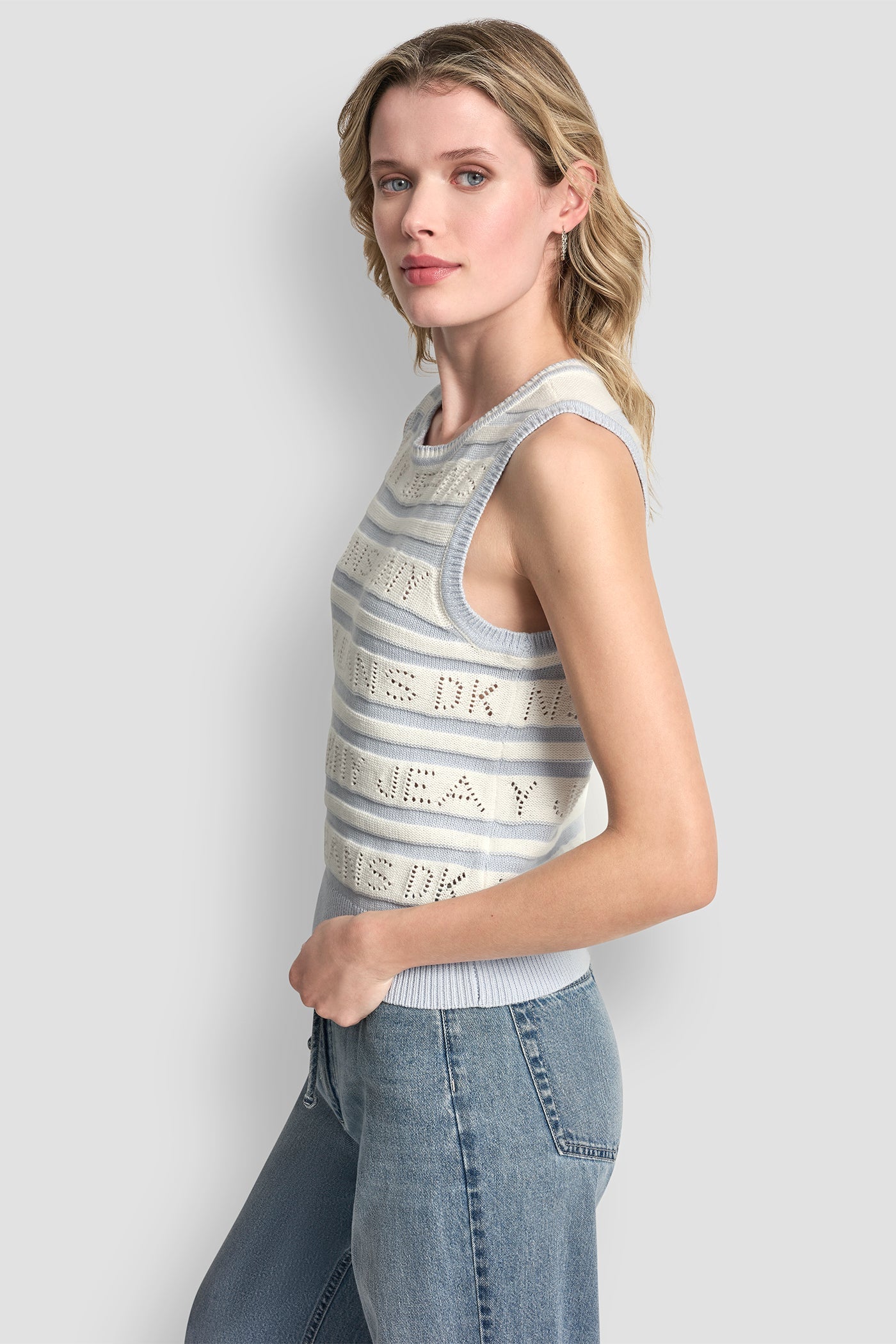 LOGO POINTELLE STRIPED SWEATER