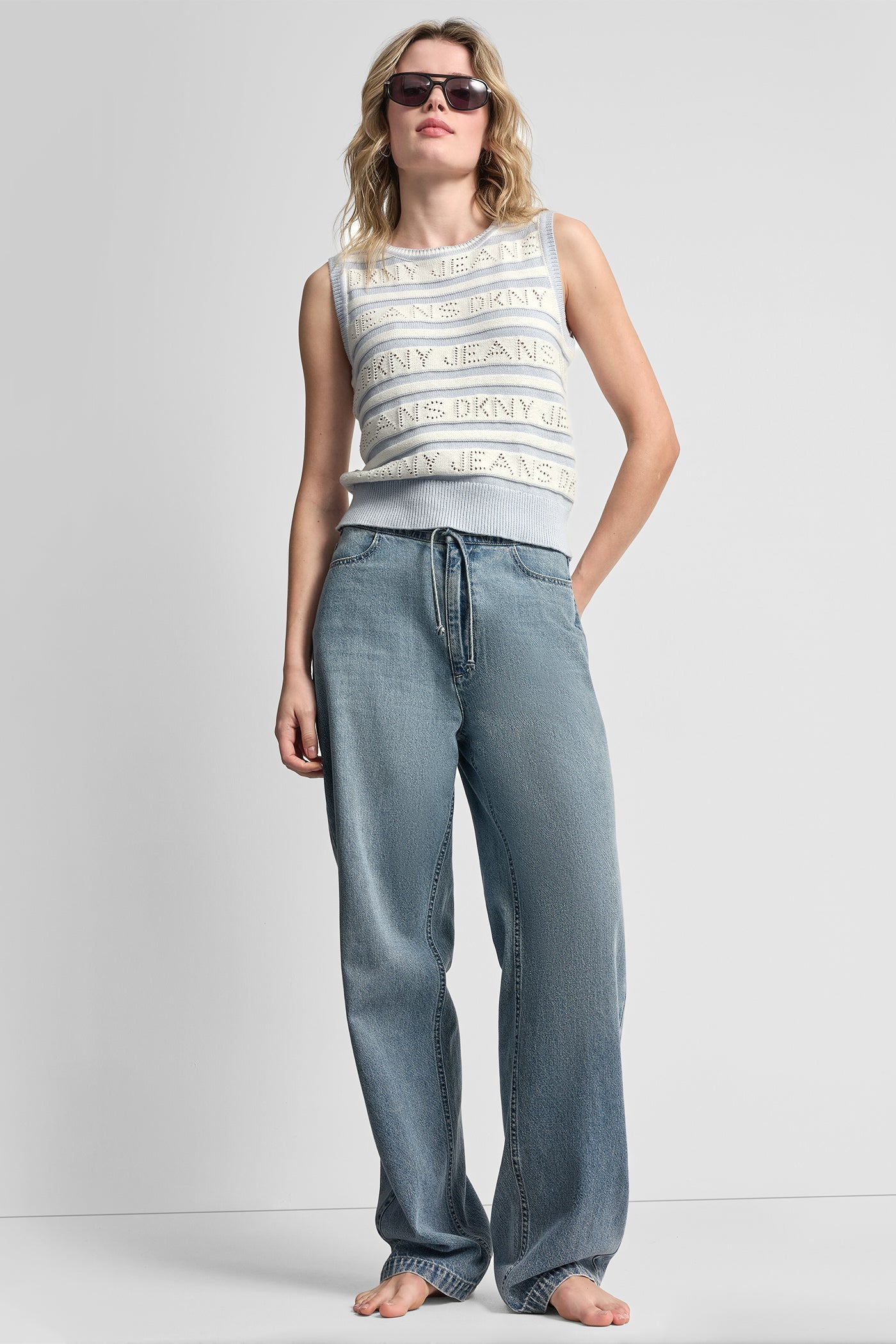 LOGO POINTELLE STRIPED SWEATER