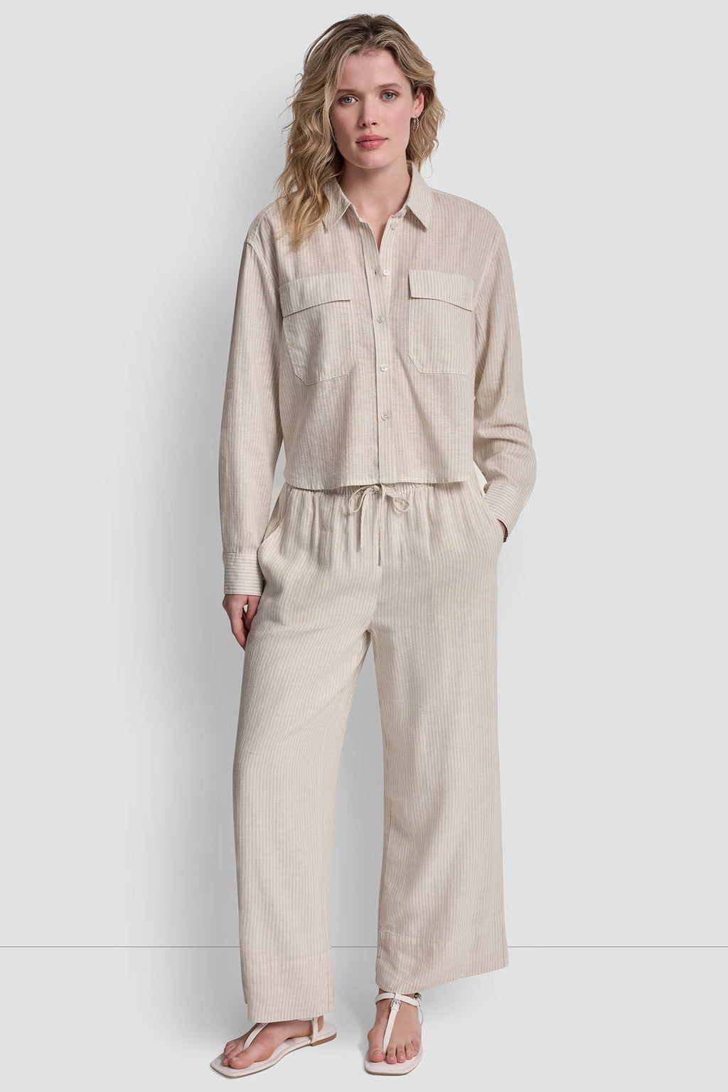 LINEN-BLEND BUTTON FRONT SHIRT