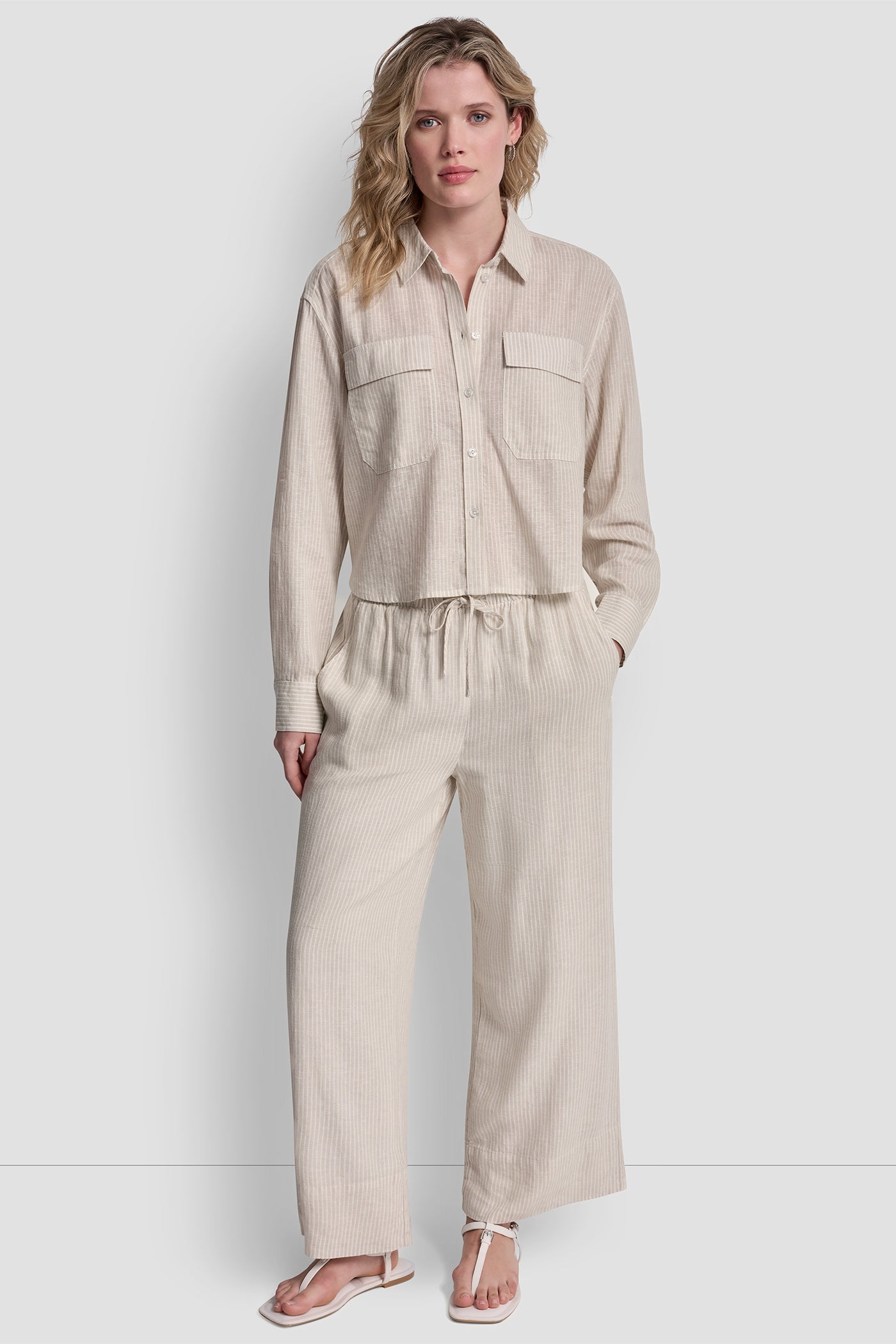 LINEN-BLEND BUTTON FRONT SHIRT