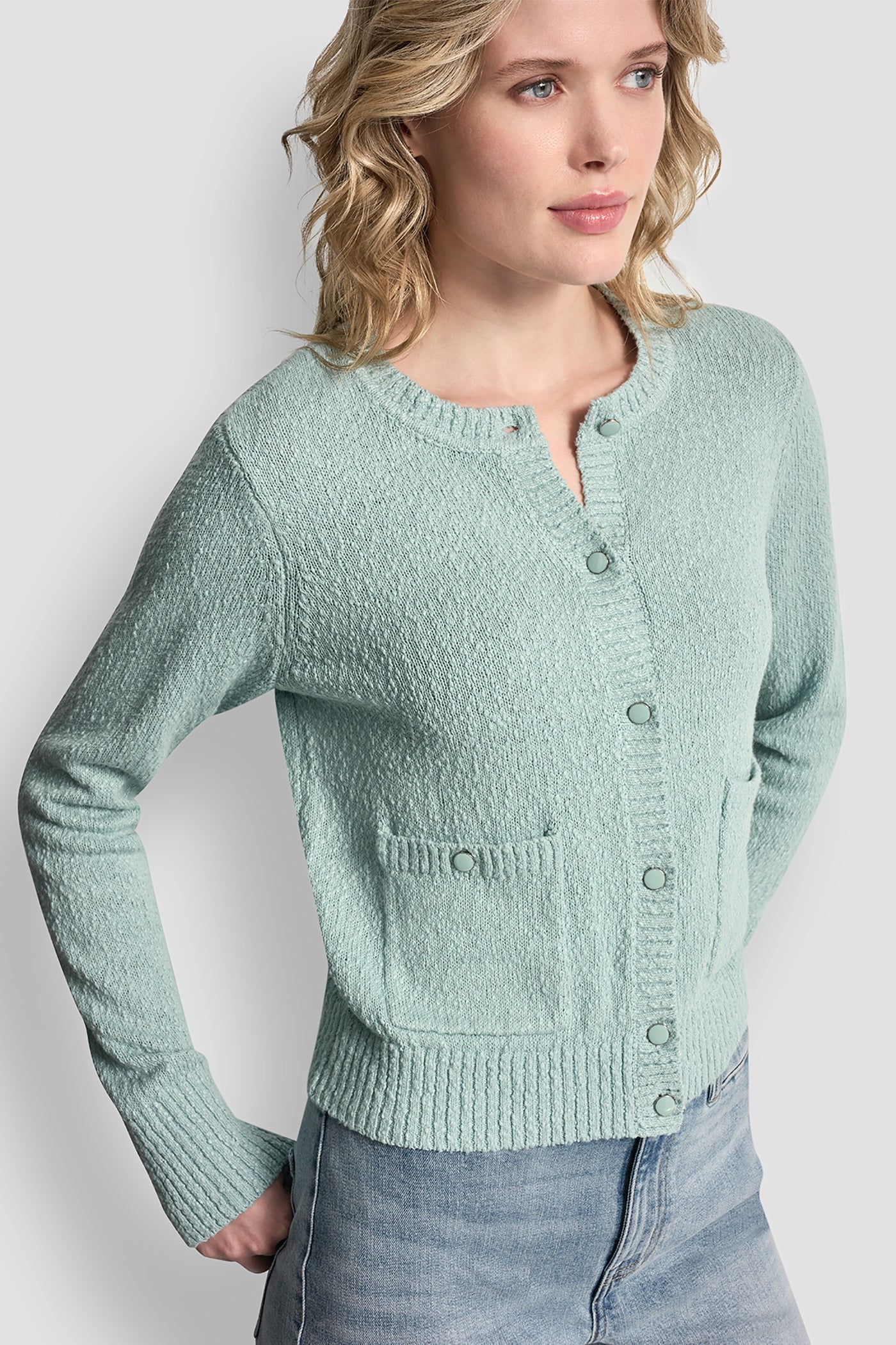 CREW NECK CARDIGAN WITH PATCH POCKETS