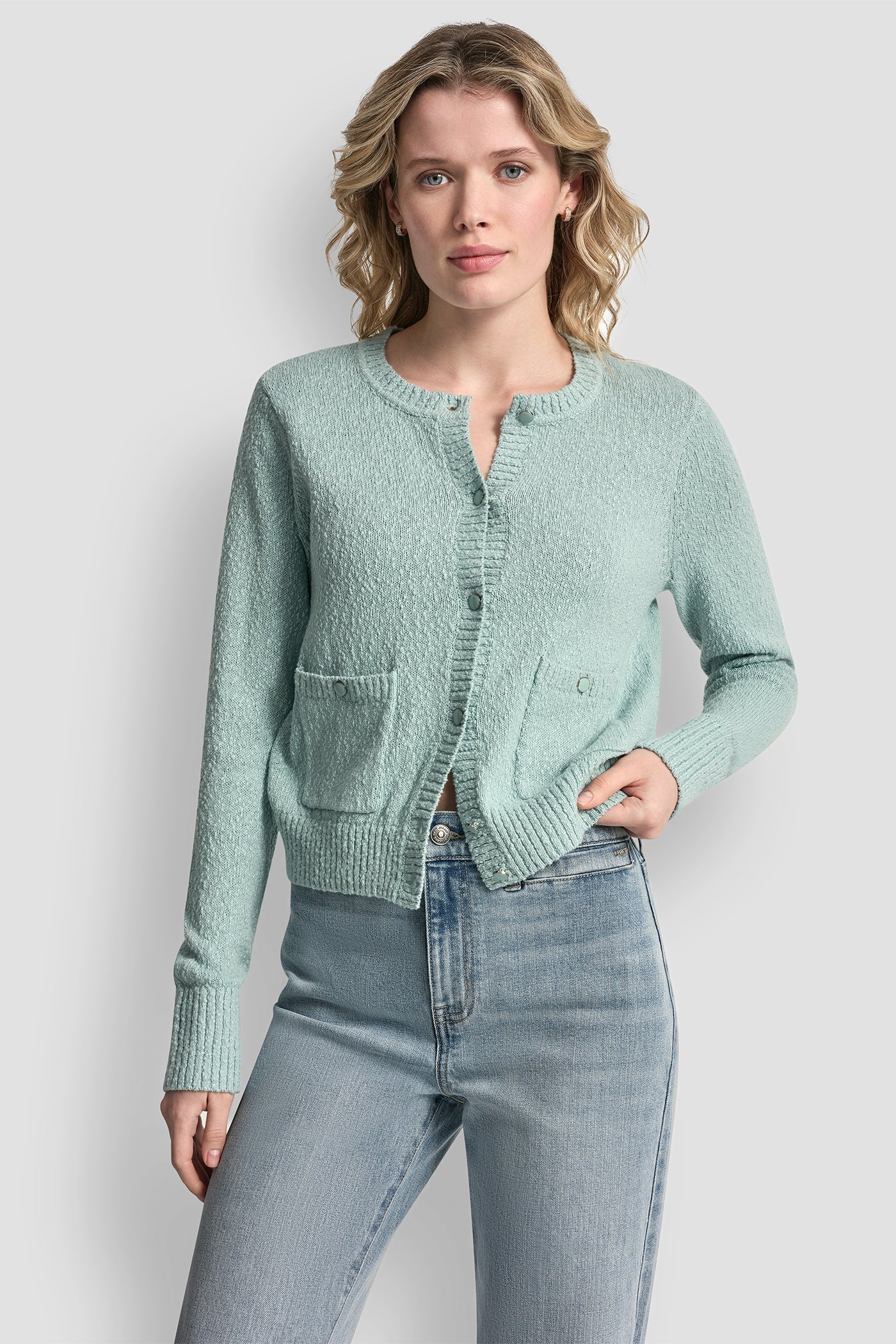 CREW NECK CARDIGAN WITH PATCH POCKETS