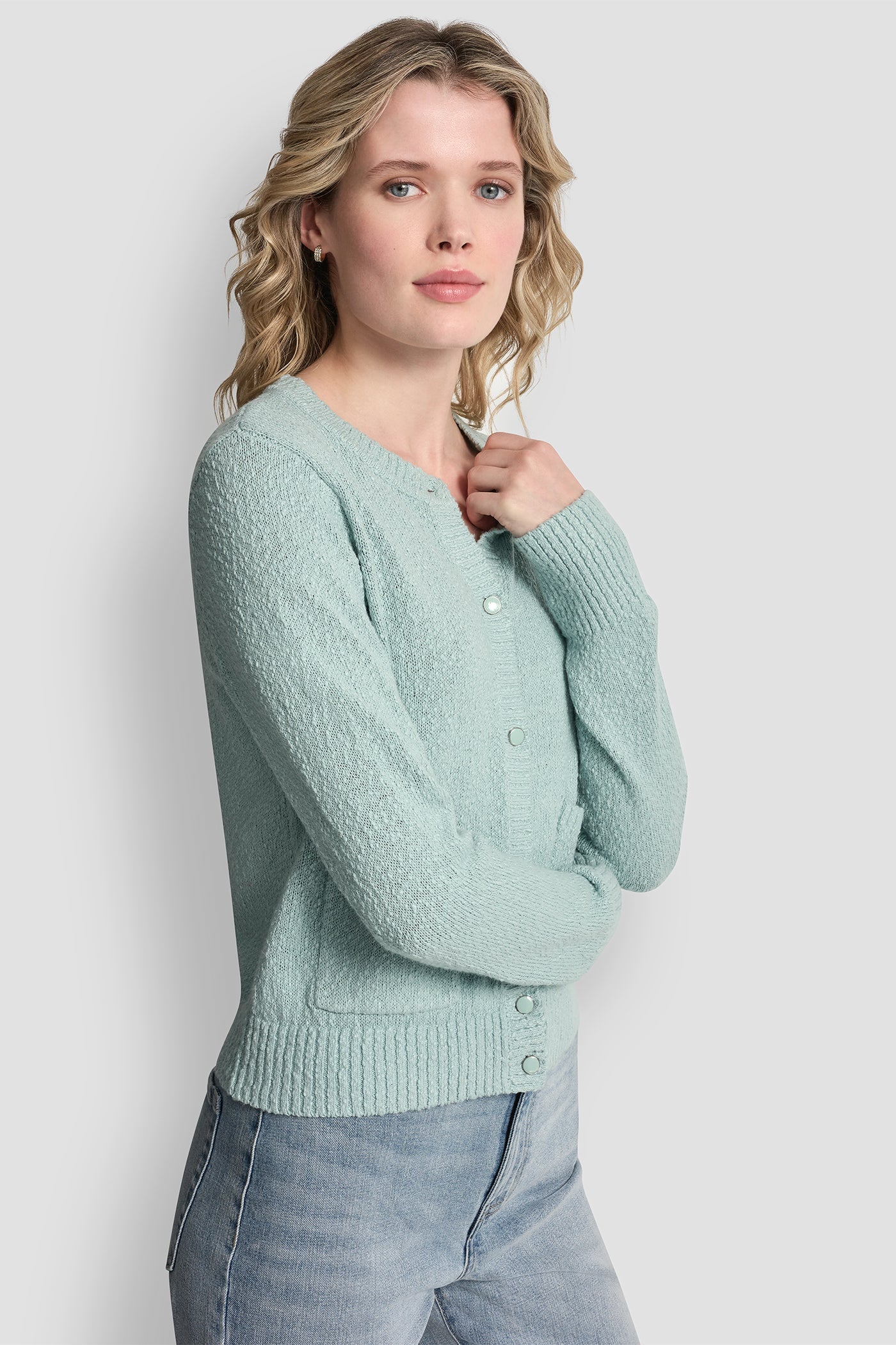 CREW NECK CARDIGAN WITH PATCH POCKETS