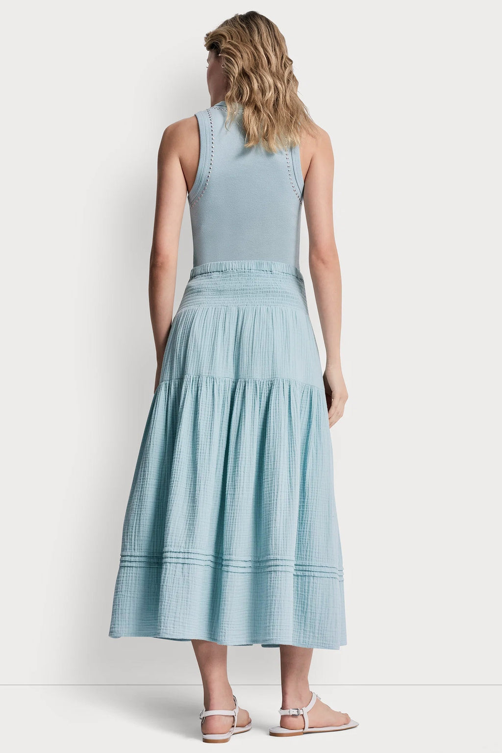 SMOCKED WAIST MAXI TIERED SKIRT