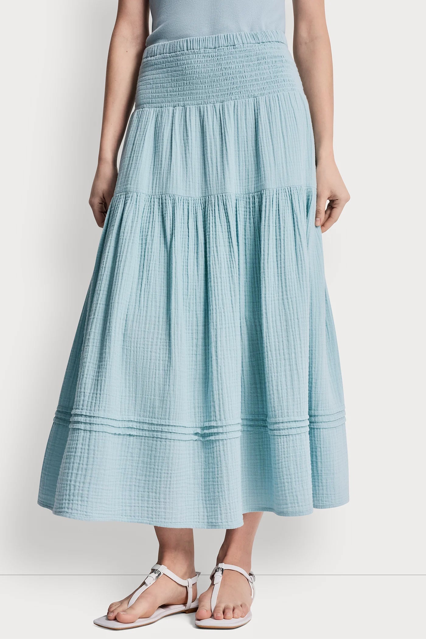 SMOCKED WAIST MAXI TIERED SKIRT