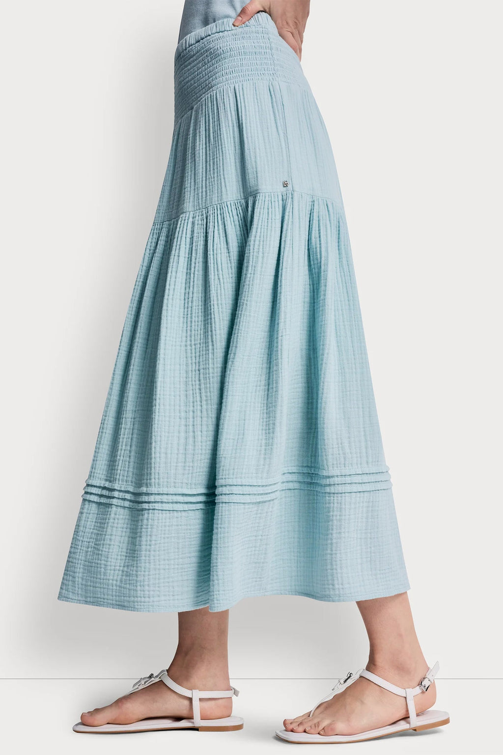 SMOCKED WAIST MAXI TIERED SKIRT