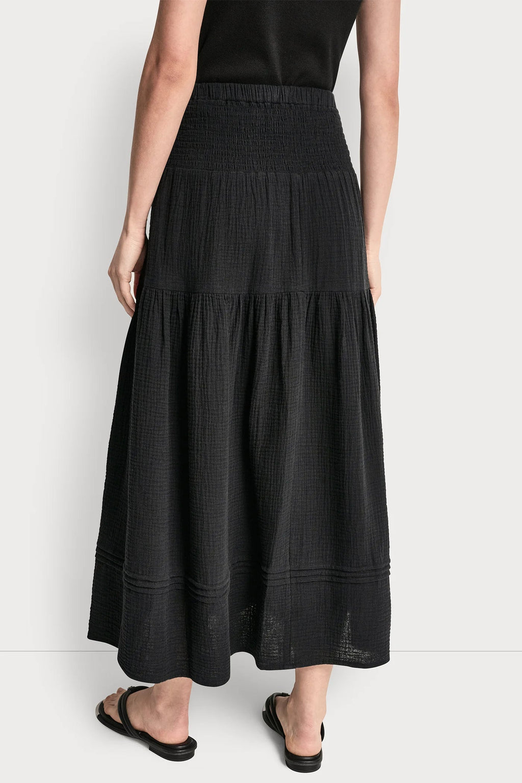 SMOCKED WAIST MAXI TIERED SKIRT