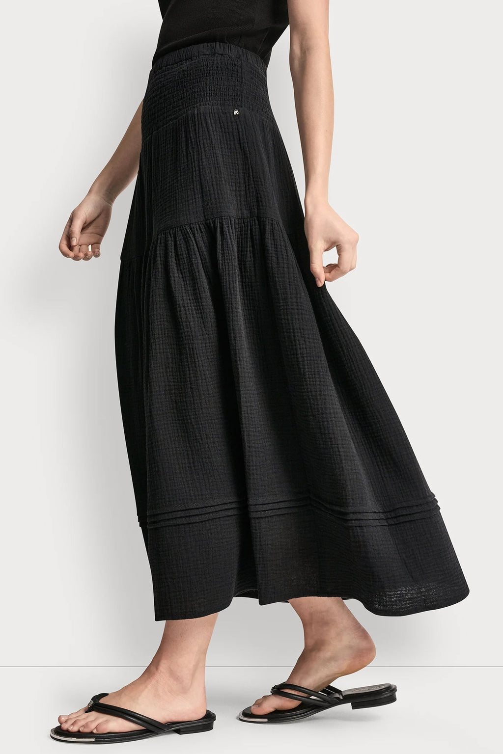 SMOCKED WAIST MAXI TIERED SKIRT