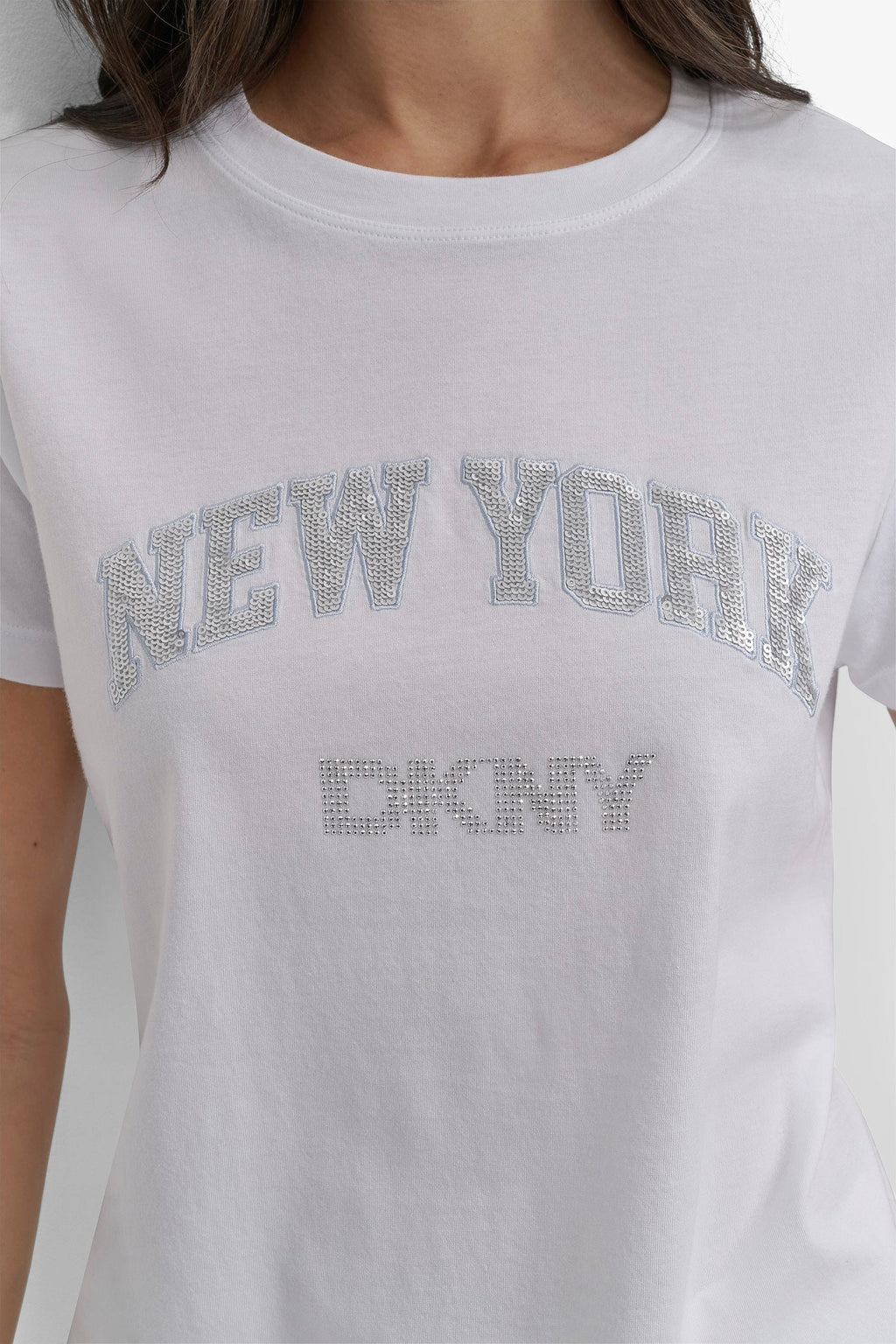 DKNY RHINESTONE STUD LOGO TEE