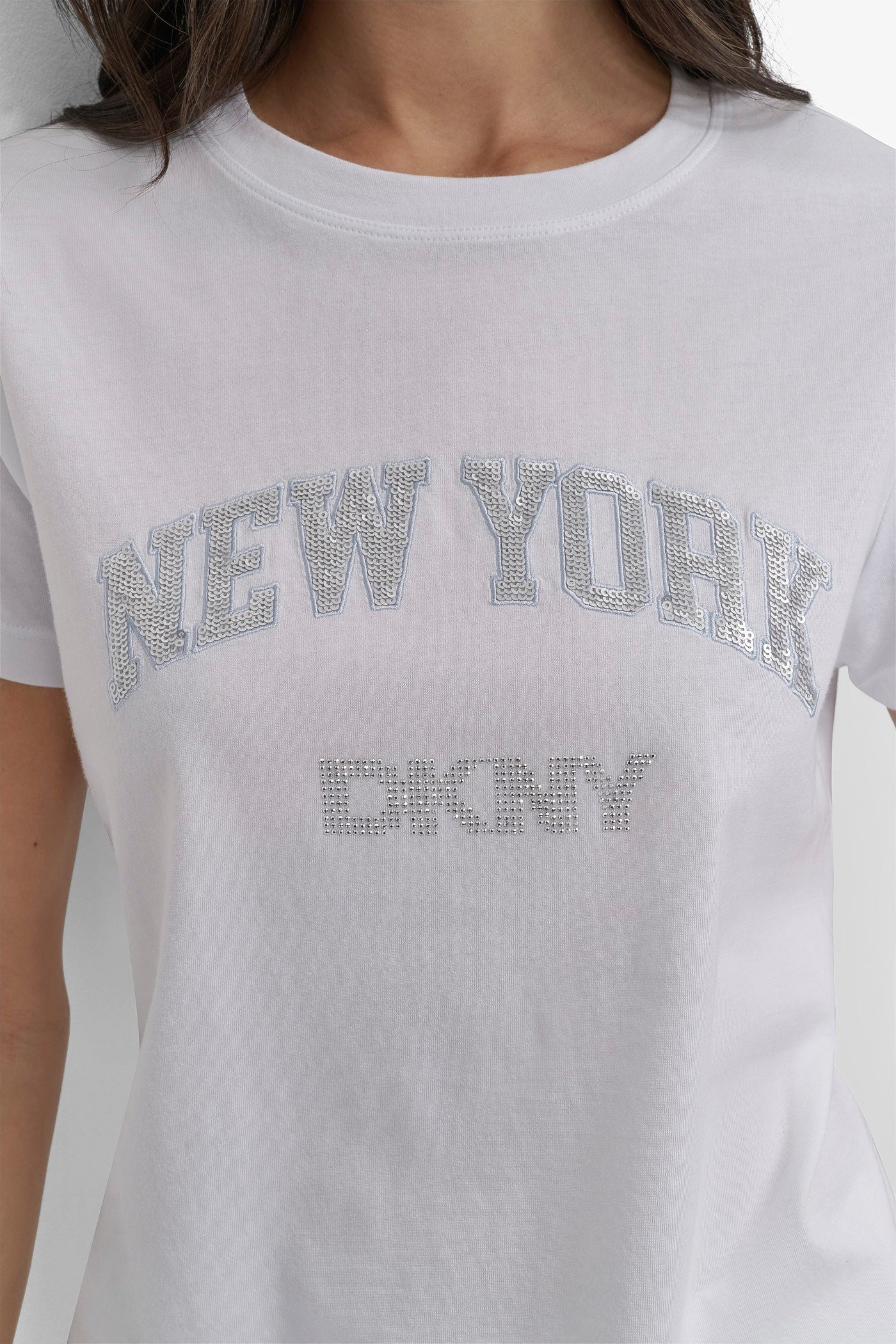 DKNY RHINESTONE STUD LOGO TEE