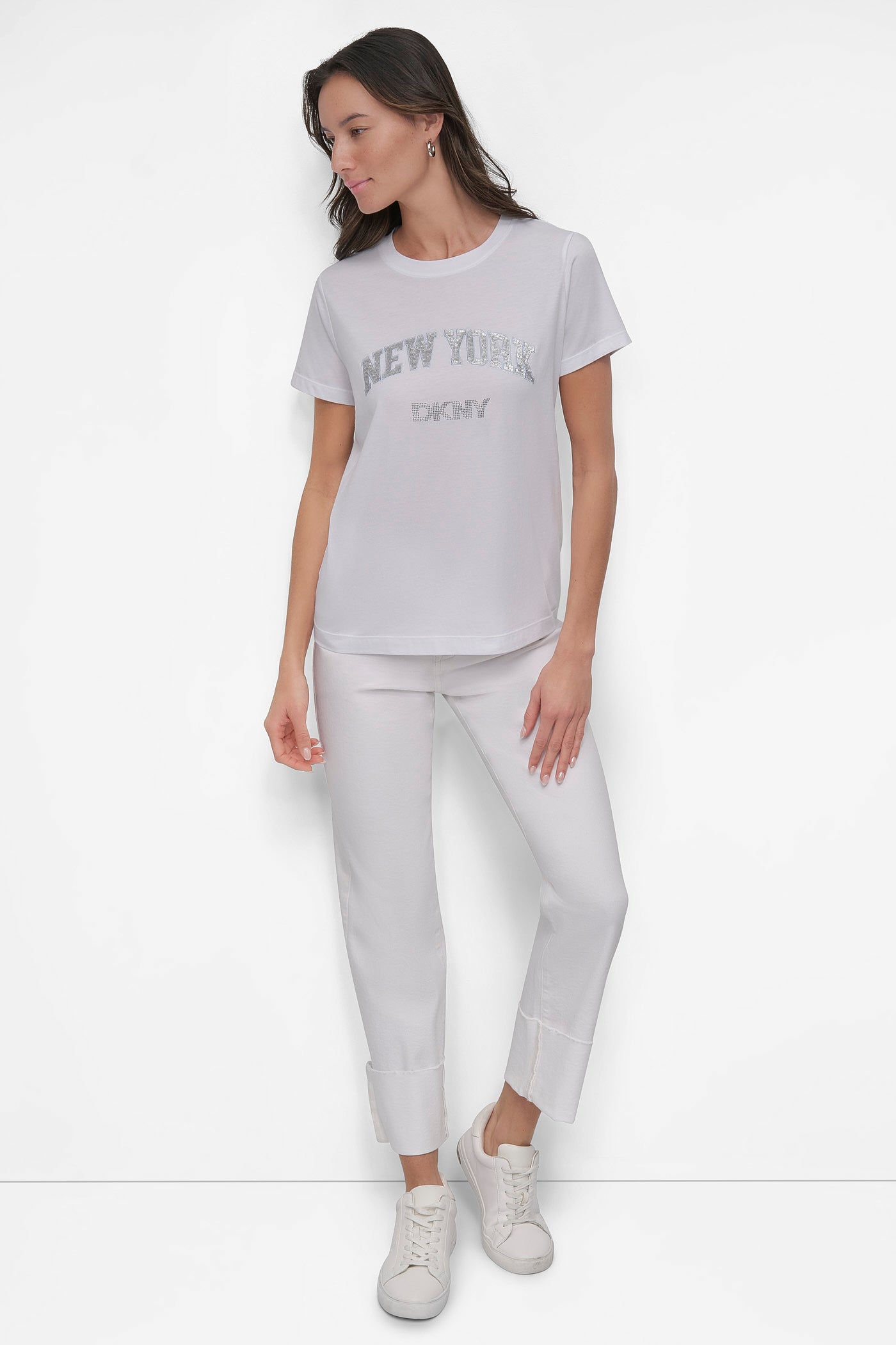 DKNY RHINESTONE STUD LOGO TEE