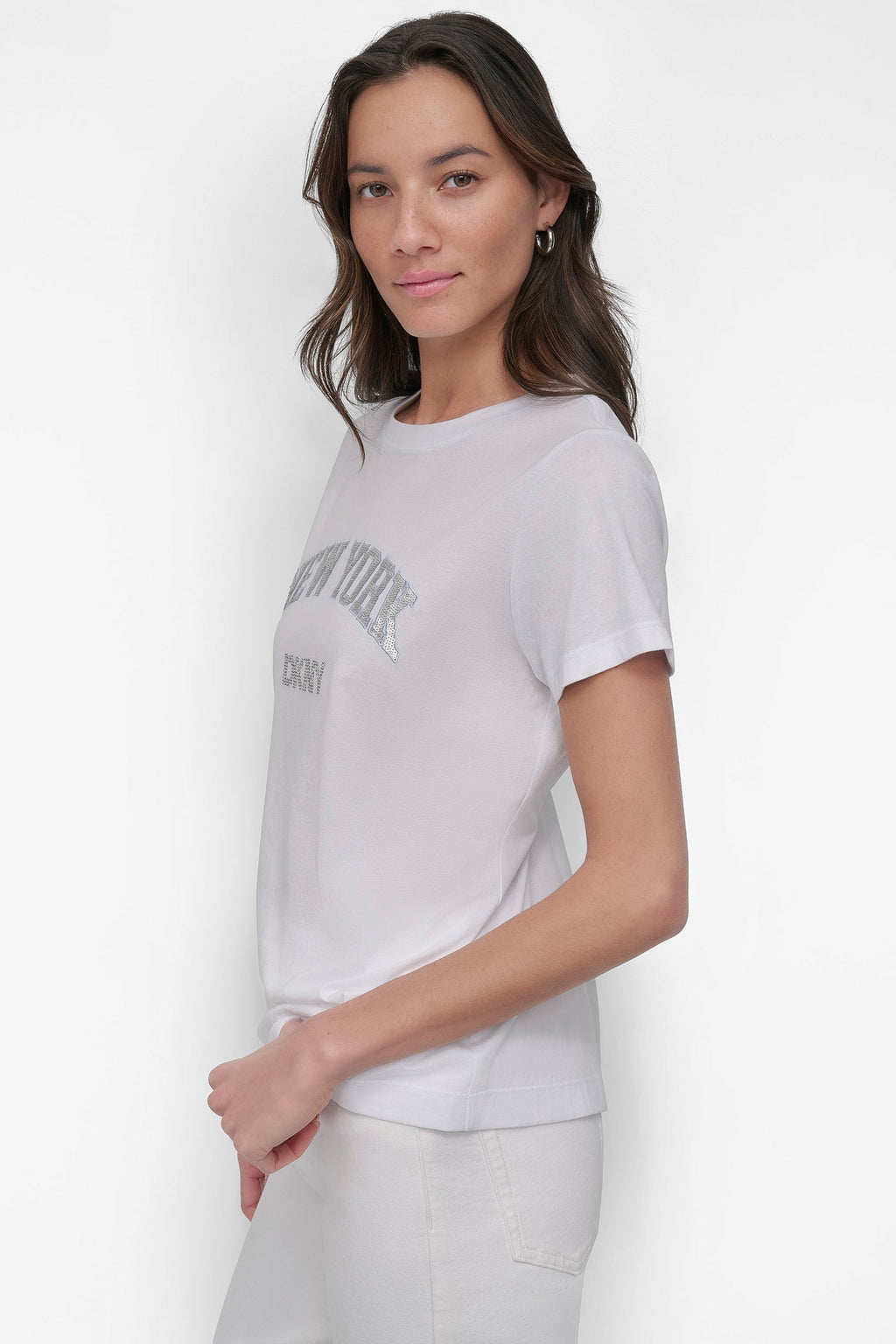 DKNY RHINESTONE STUD LOGO TEE