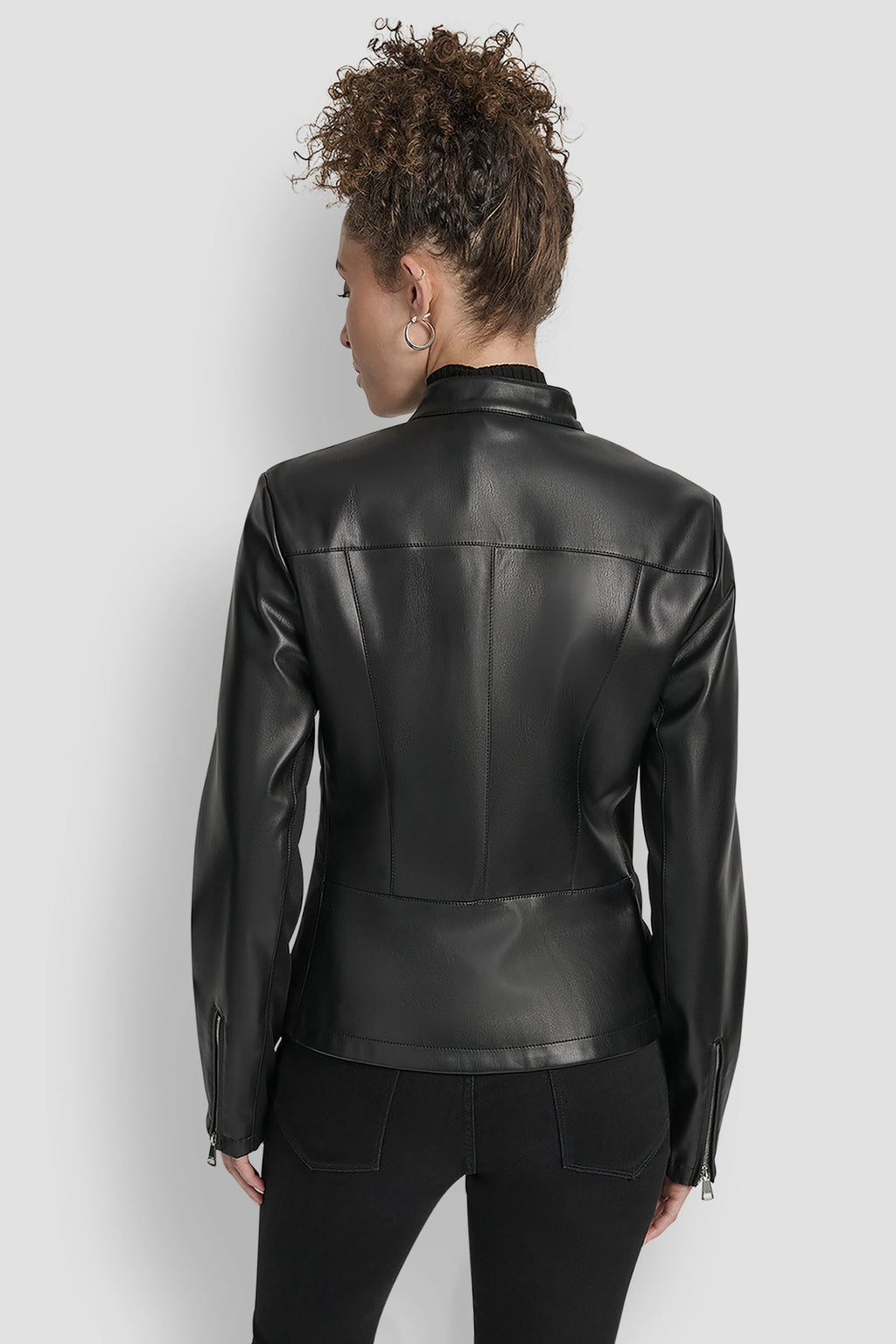 FAUX LEATHER MOTO JACKET WITH SNAP COLLAR