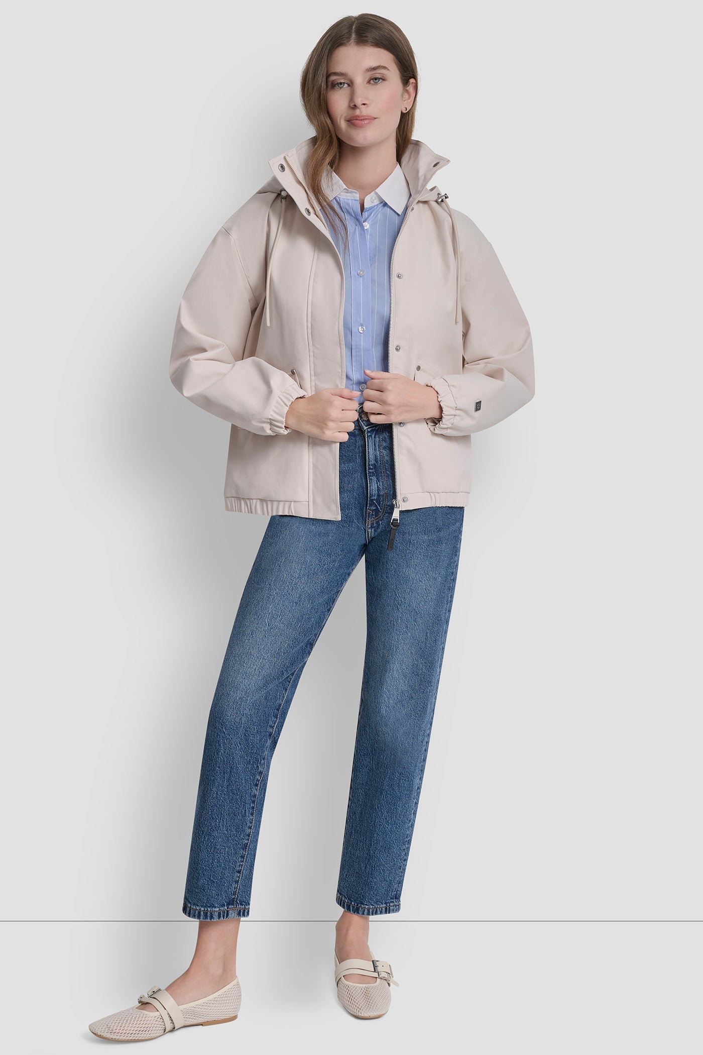 HIGH COLLAR BOMBER JACKET WITH HOOD