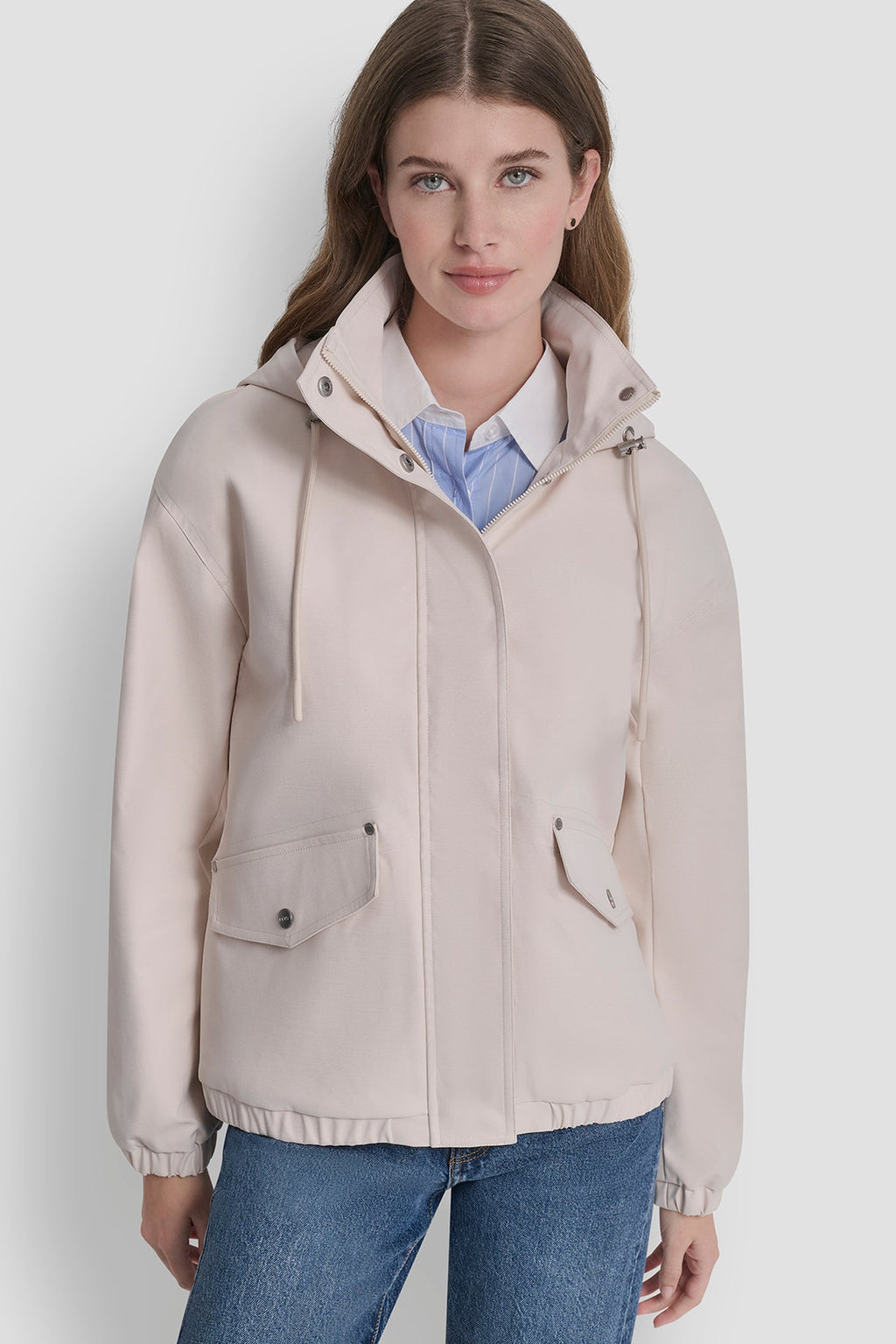 HIGH COLLAR BOMBER JACKET WITH HOOD