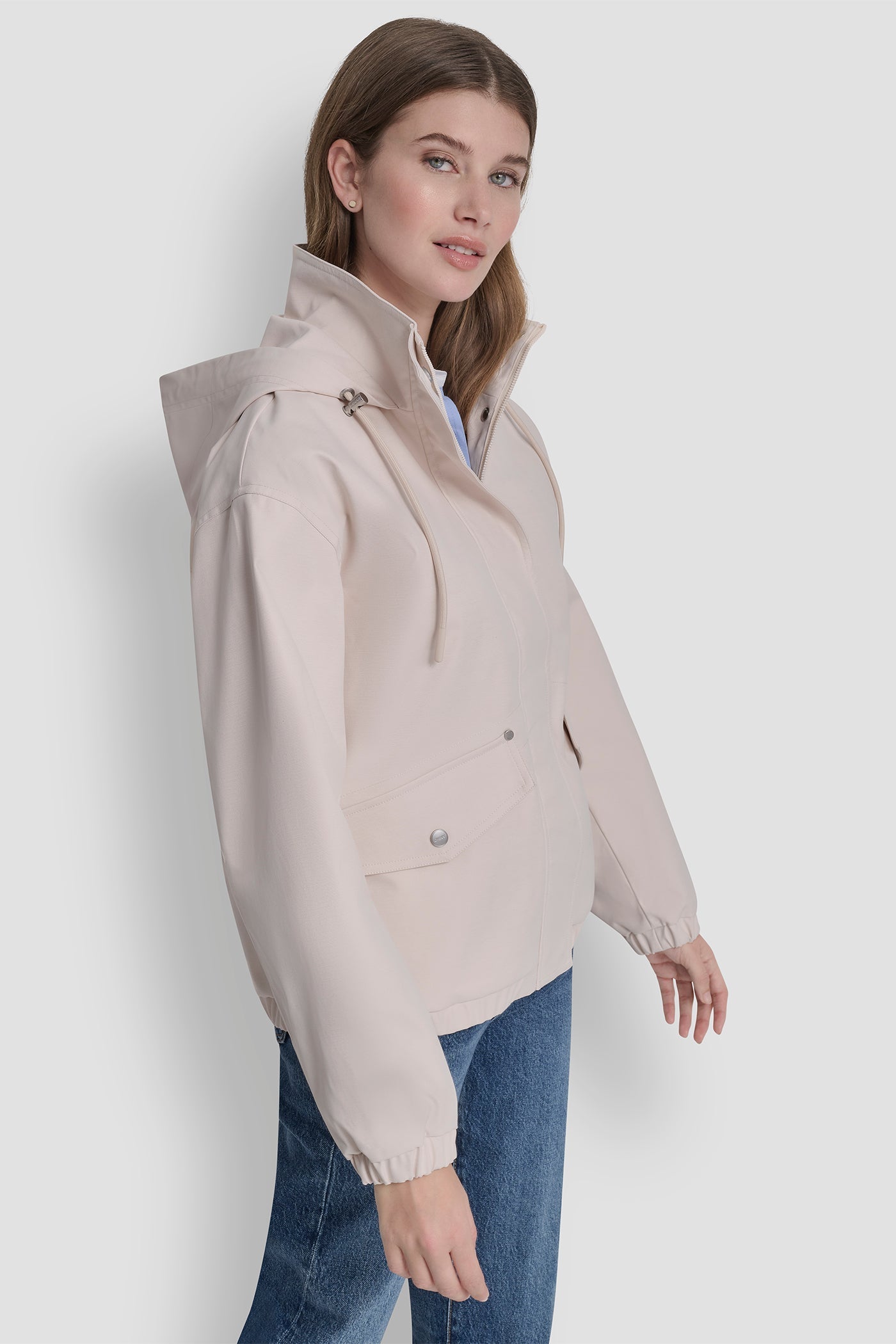 HIGH COLLAR BOMBER JACKET WITH HOOD