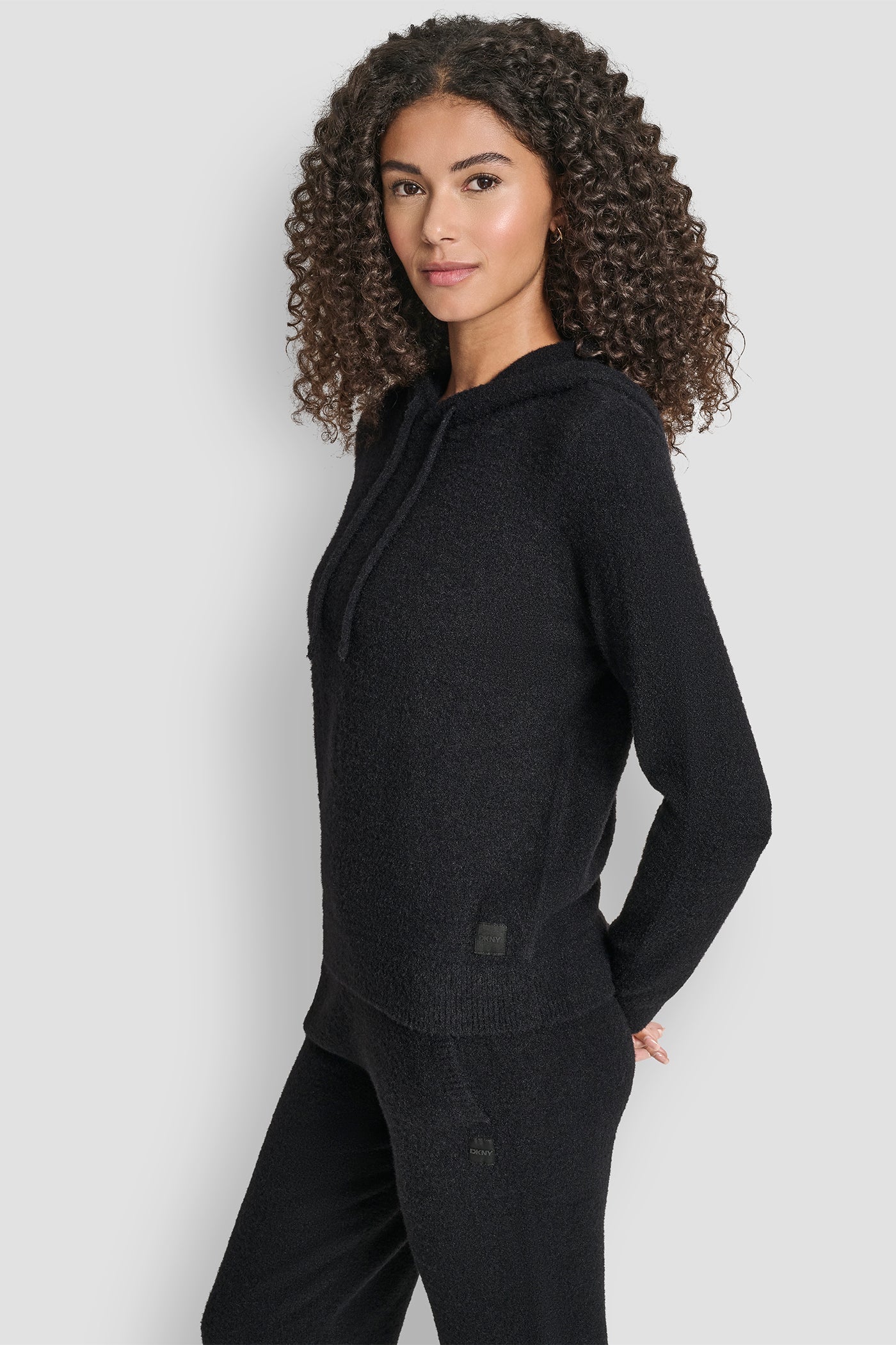 FEATHER YARN HOODIE WITH DRAWCORD AND TONAL LOGO