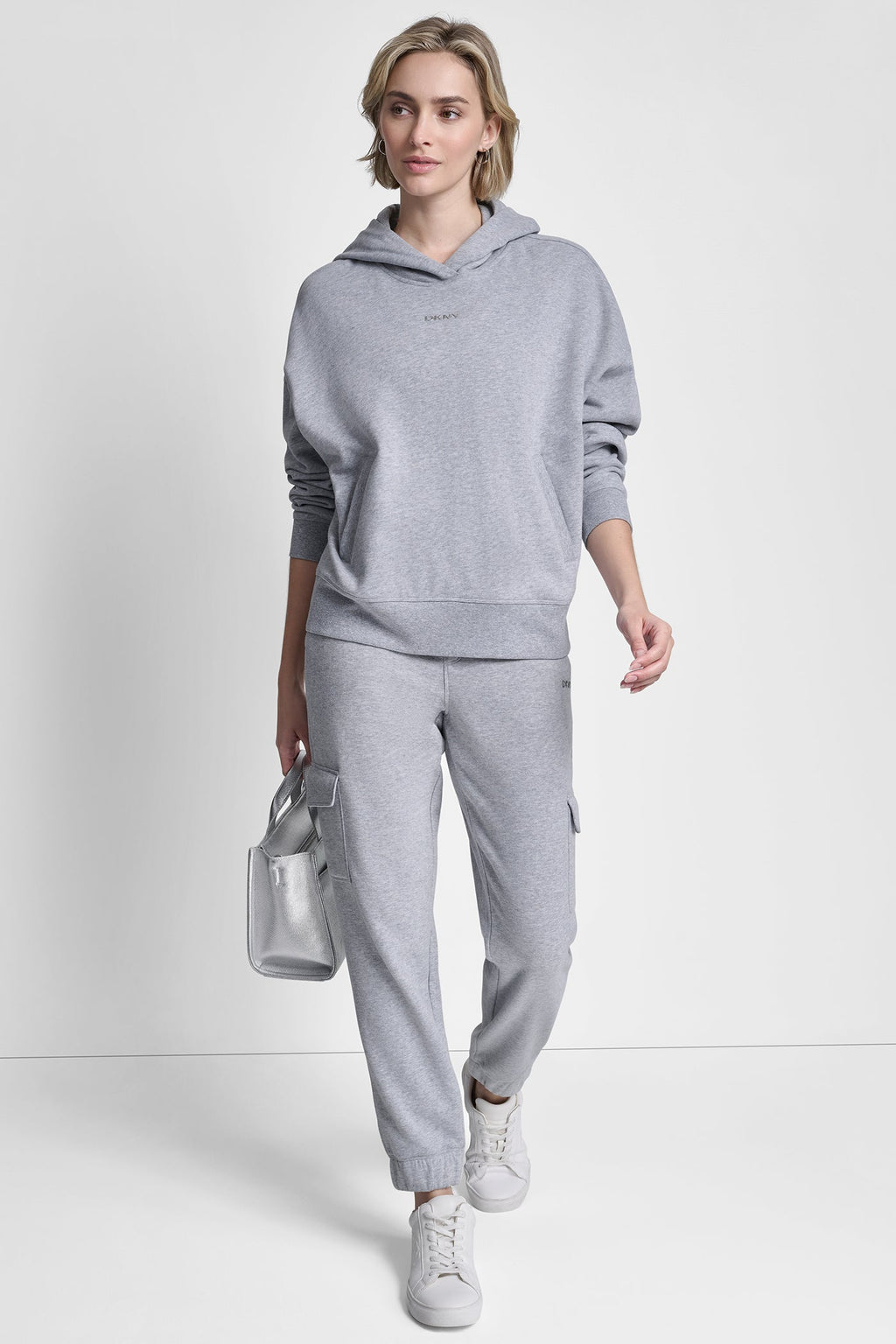 METALLIC BUBBLE LOGO FLEECE DROP SHOULDER HOODIE