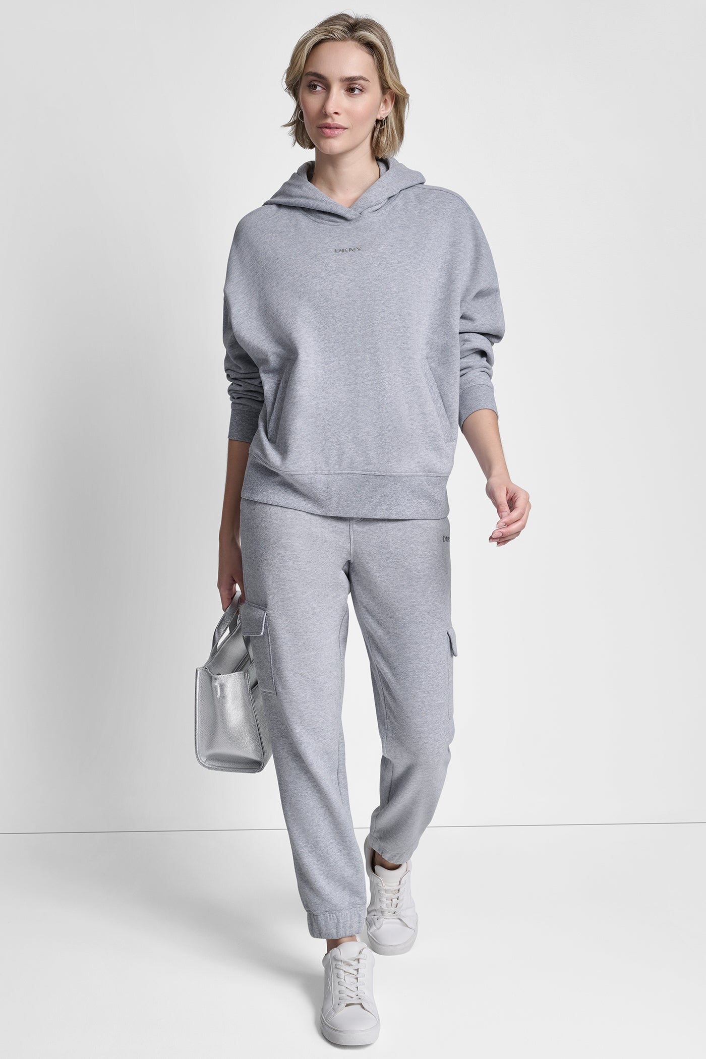 METALLIC BUBBLE LOGO FLEECE DROP SHOULDER HOODIE