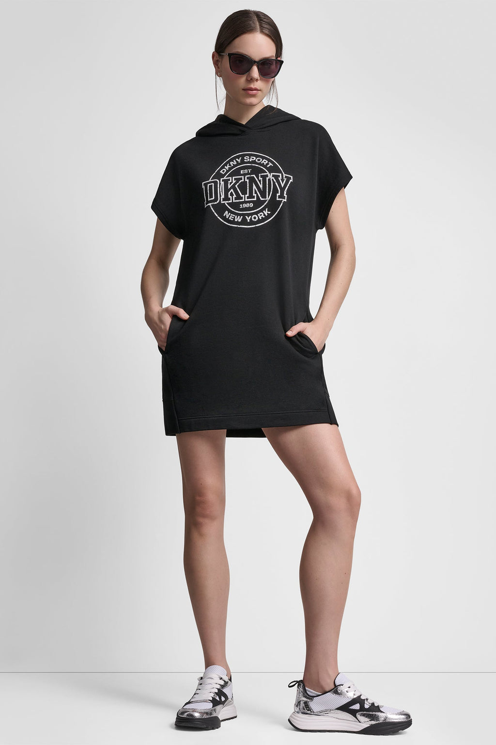 COLLEGIATE MEDALLION LOGO MINI HOODIE DRESS