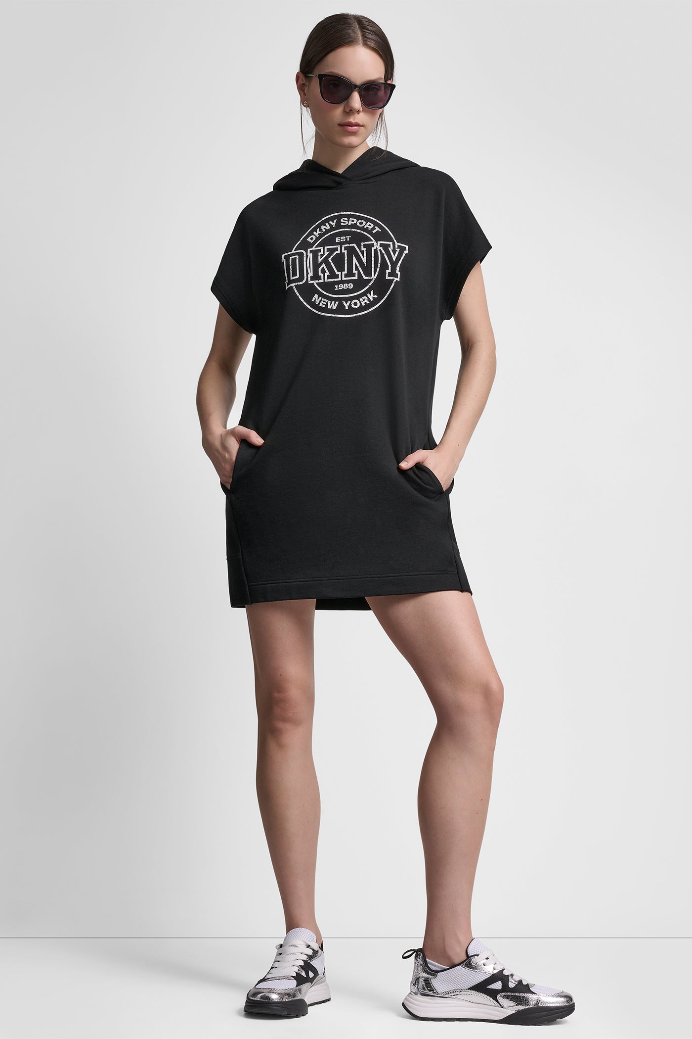 COLLEGIATE MEDALLION LOGO MINI HOODIE DRESS