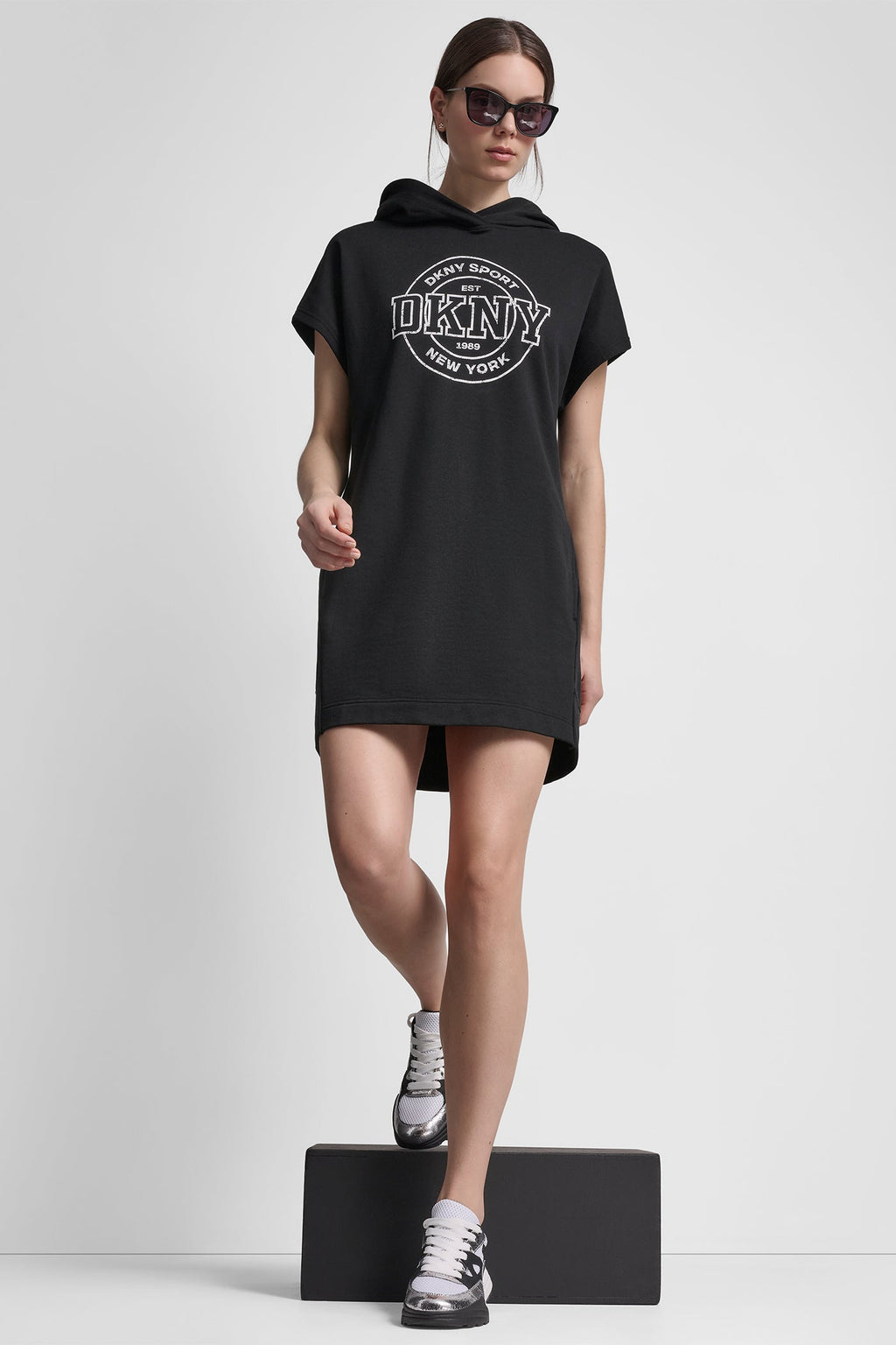 COLLEGIATE MEDALLION LOGO MINI HOODIE DRESS