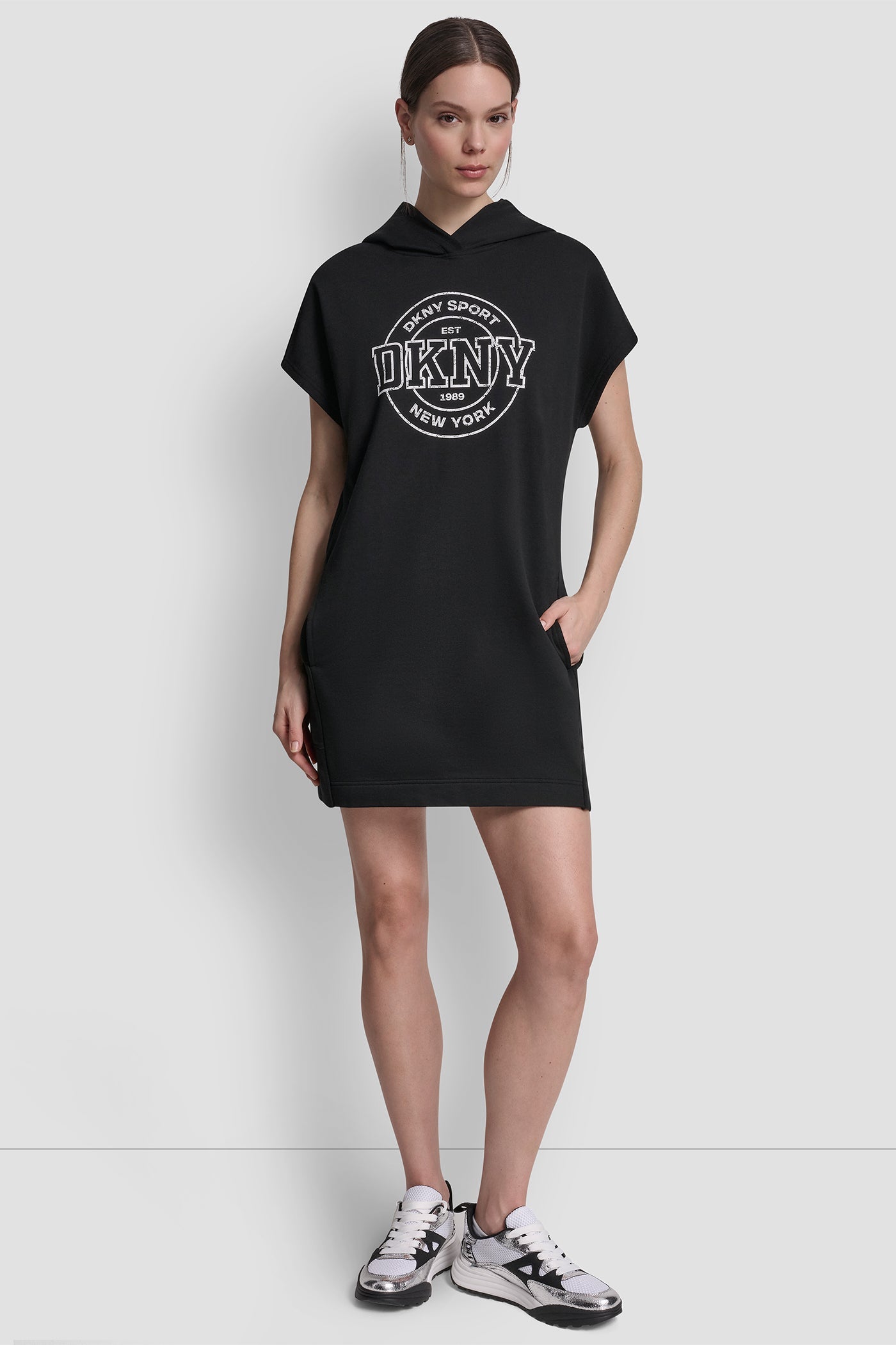 COLLEGIATE MEDALLION LOGO MINI HOODIE DRESS