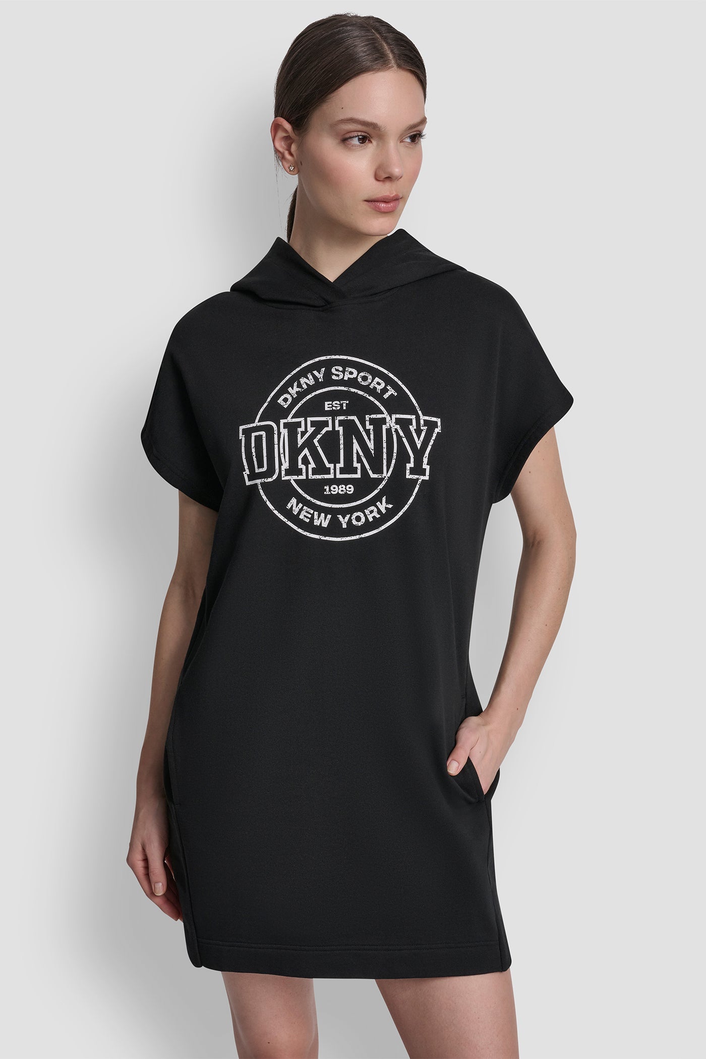 COLLEGIATE MEDALLION LOGO MINI HOODIE DRESS