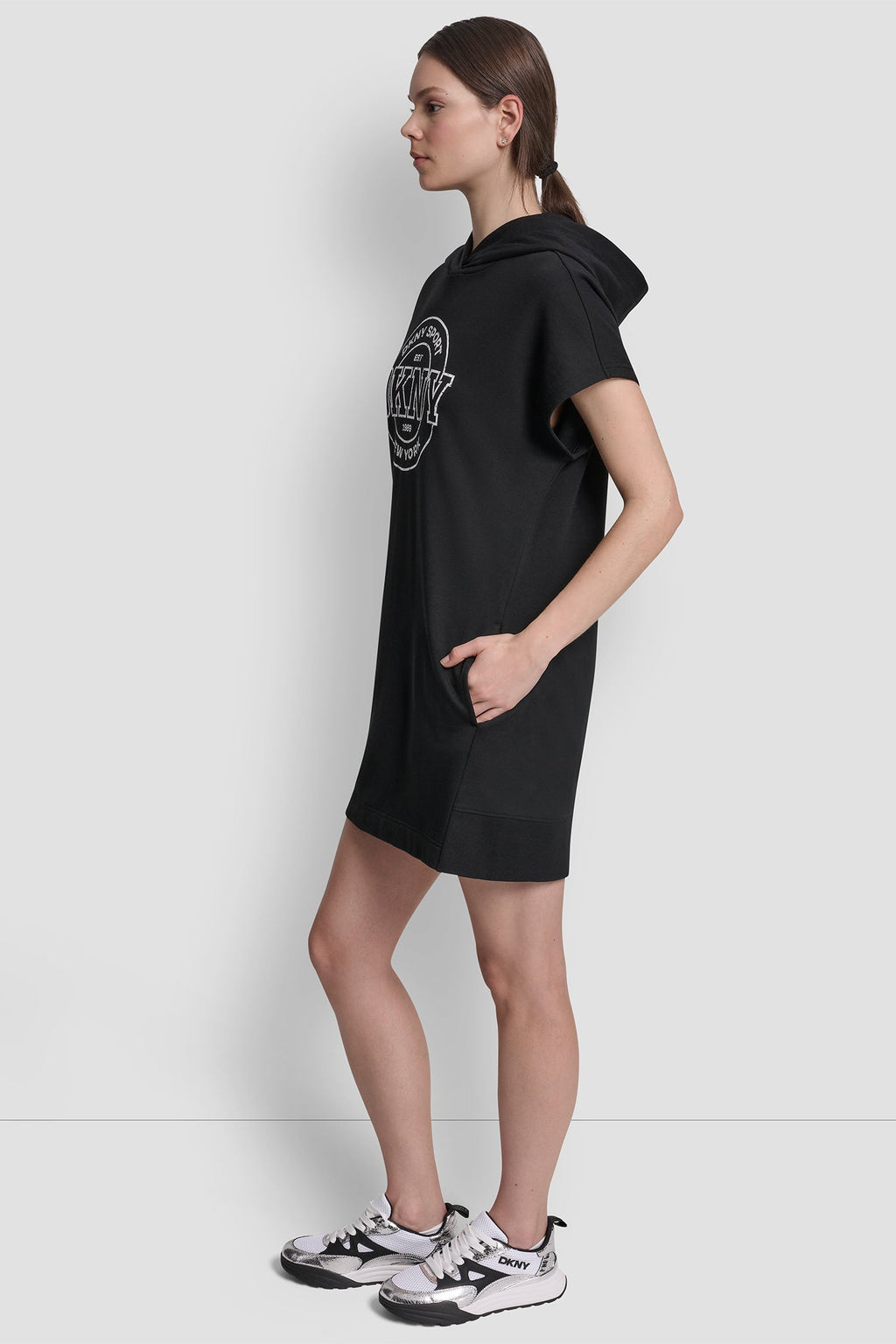 COLLEGIATE MEDALLION LOGO MINI HOODIE DRESS