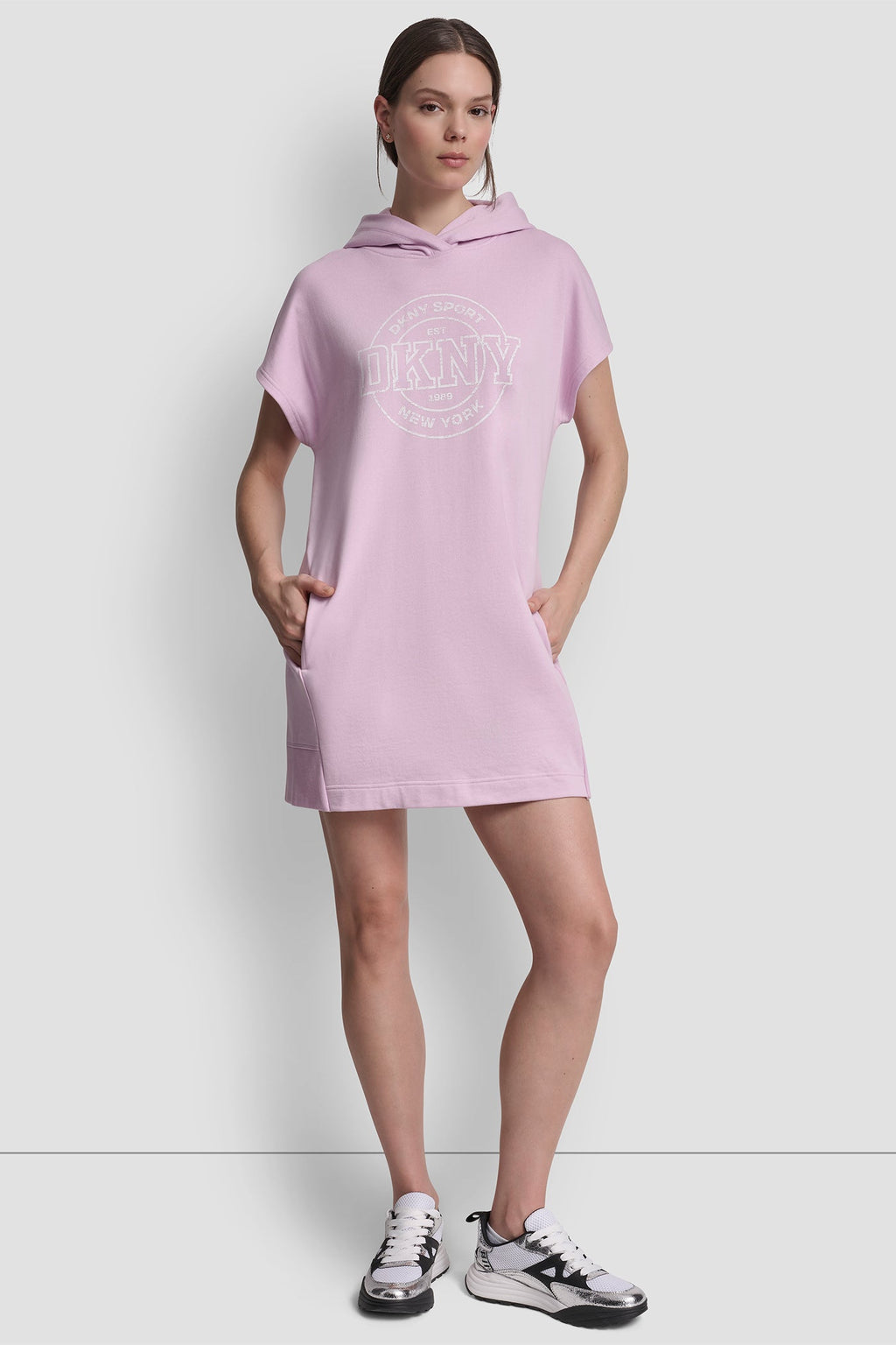 COLLEGIATE MEDALLION LOGO MINI HOODIE DRESS