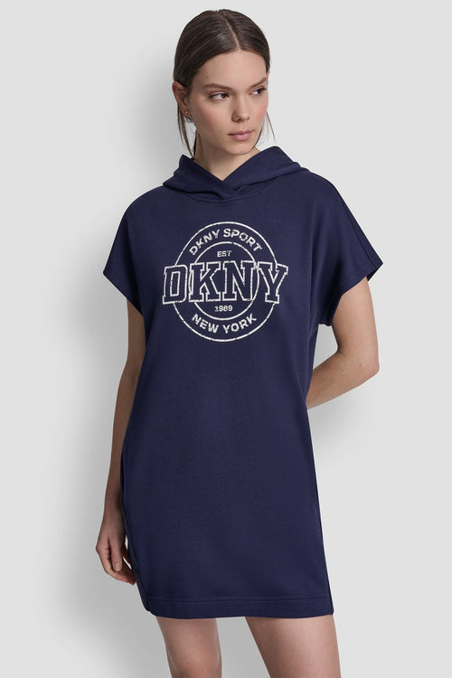 COLLEGIATE MEDALLION LOGO MINI HOODIE DRESS