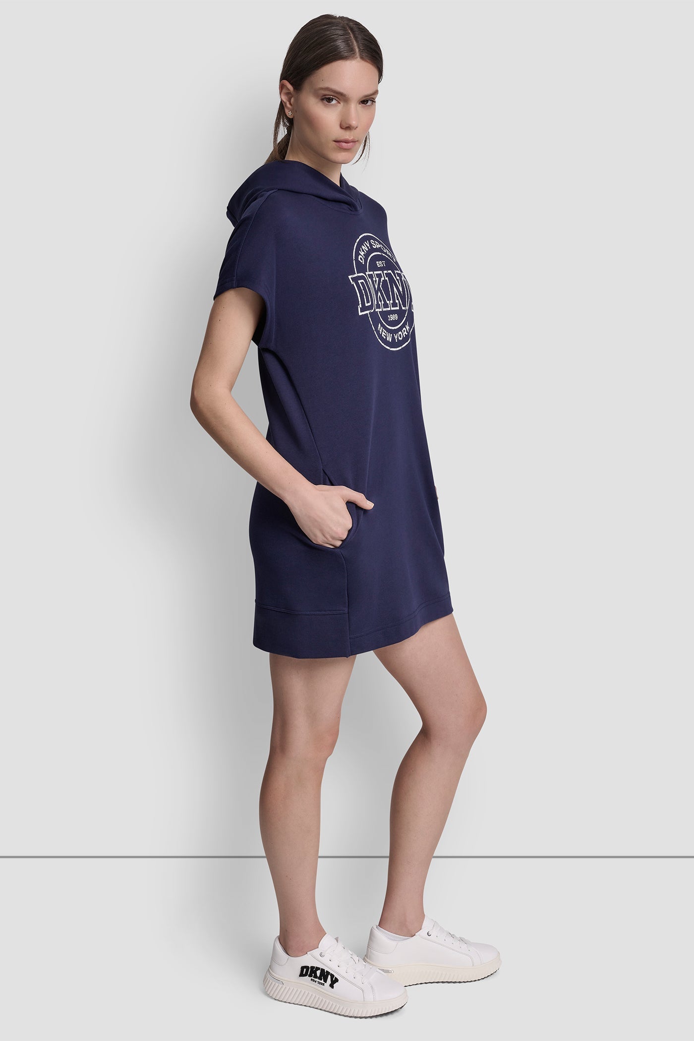 COLLEGIATE MEDALLION LOGO MINI HOODIE DRESS