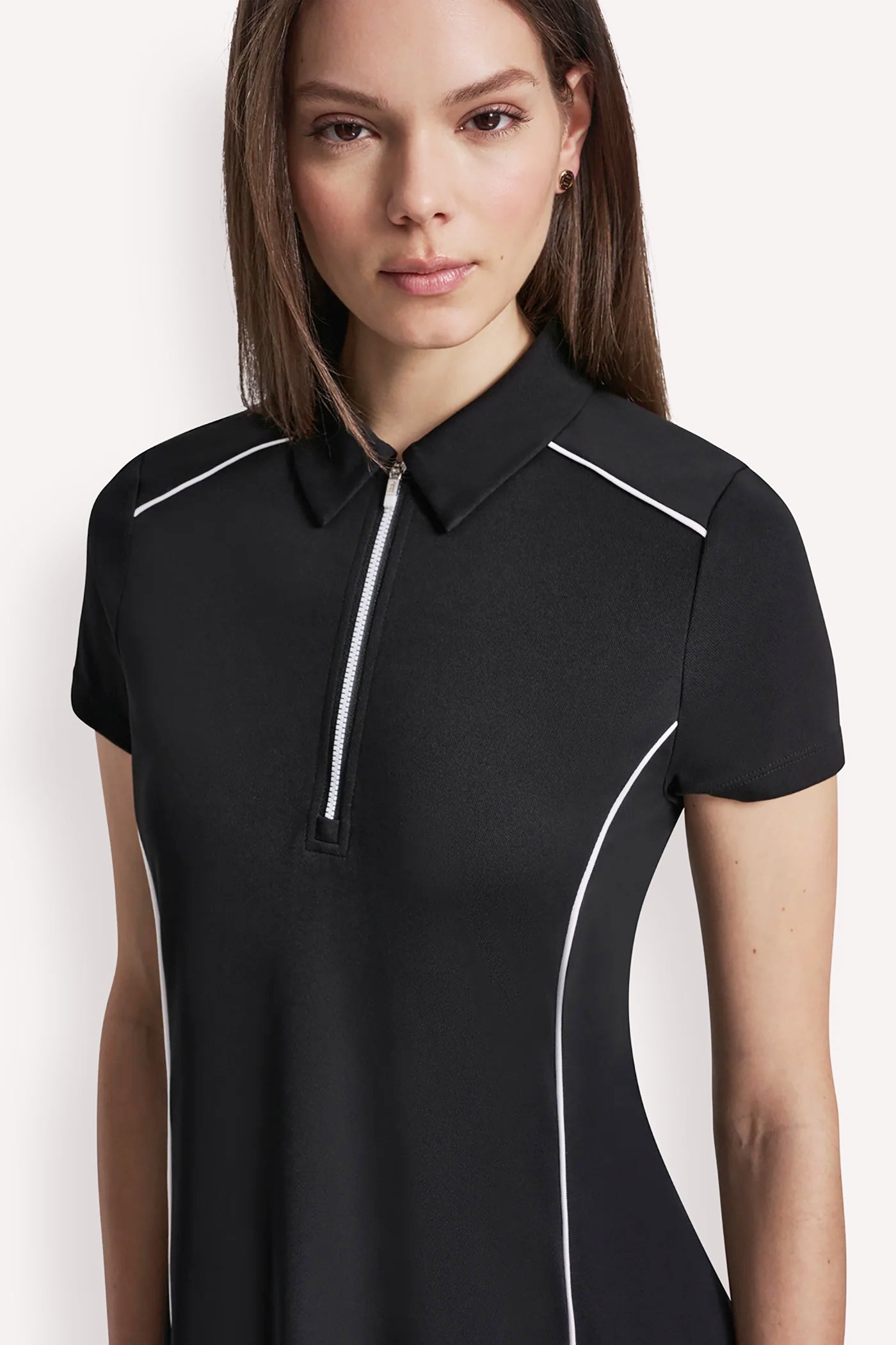 HALF-ZIP POLO DRESS WITH CONTRAST PIPING