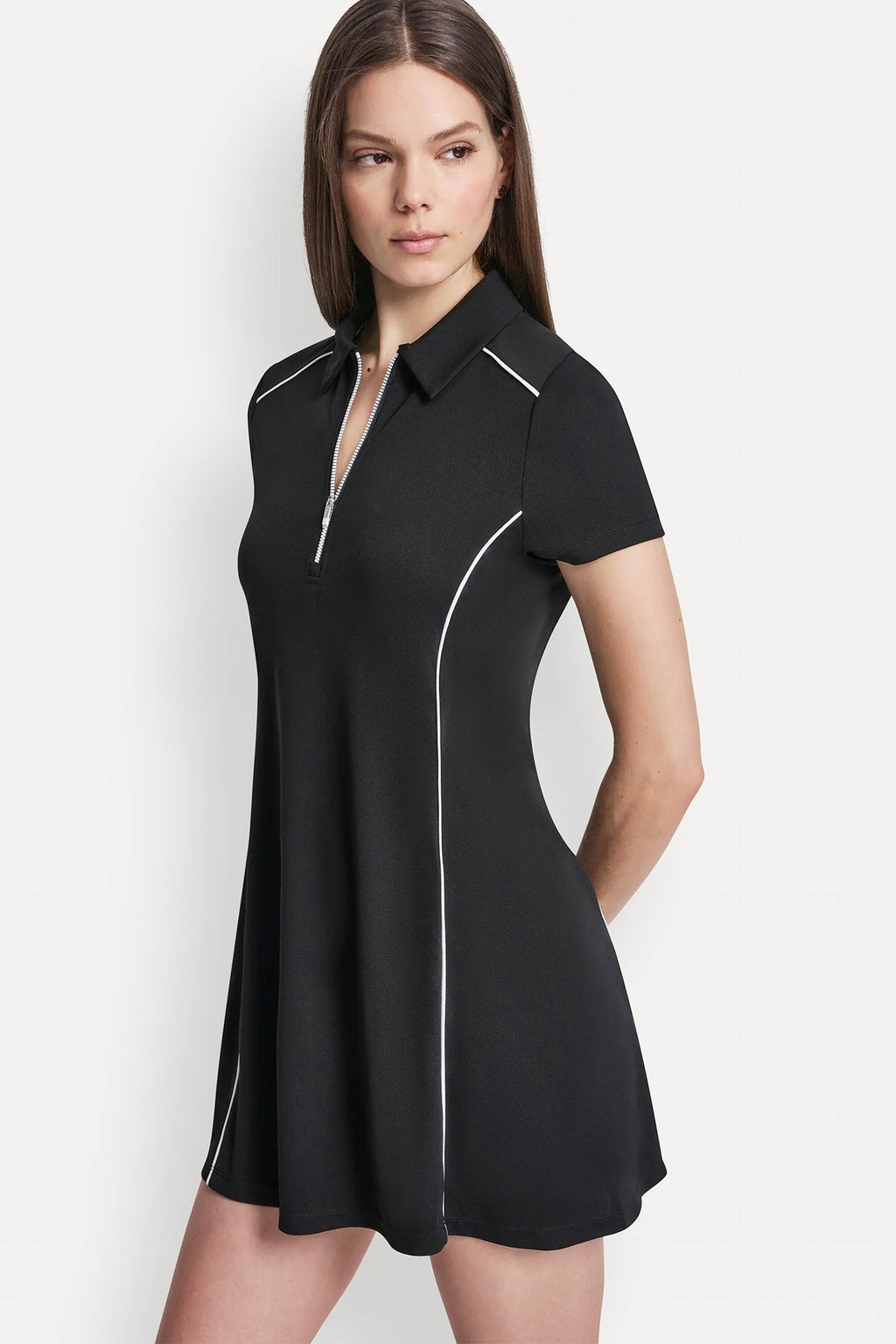 HALF-ZIP POLO DRESS WITH CONTRAST PIPING