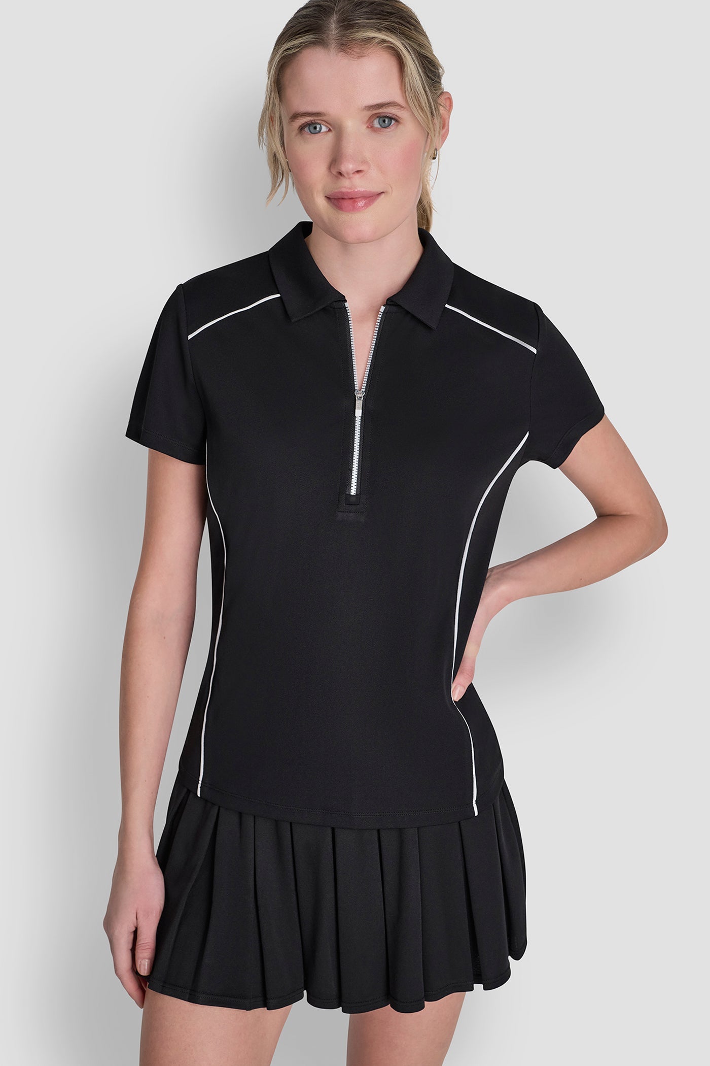 COURT PIQUÉ PIPED HALF-ZIP POLO