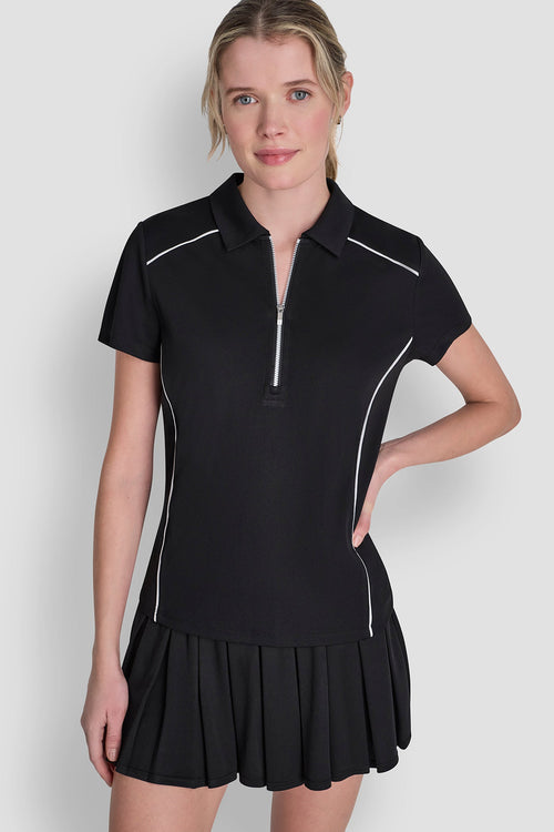 COURT PIQUÉ PIPED HALF-ZIP POLO