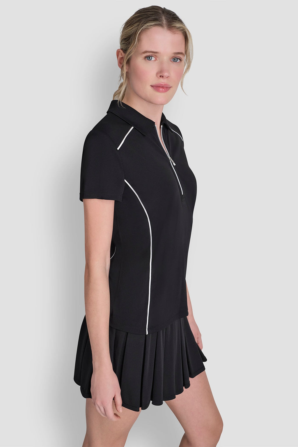 COURT PIQUÉ PIPED HALF-ZIP POLO