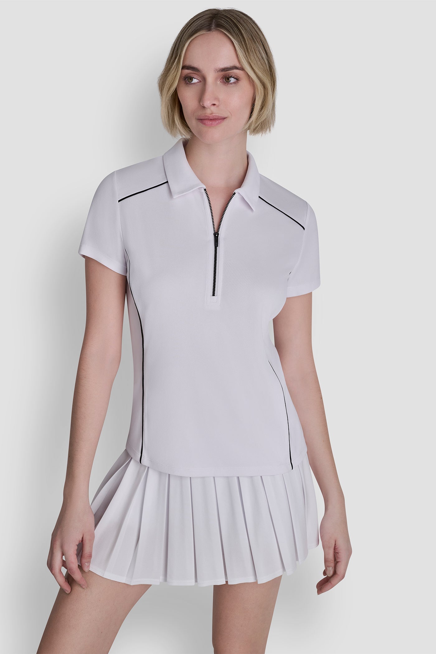 COURT PIQUÉ PIPED HALF-ZIP POLO