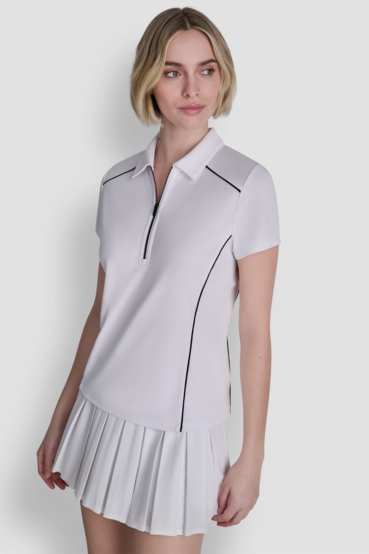 COURT PIQUÉ PIPED HALF-ZIP POLO